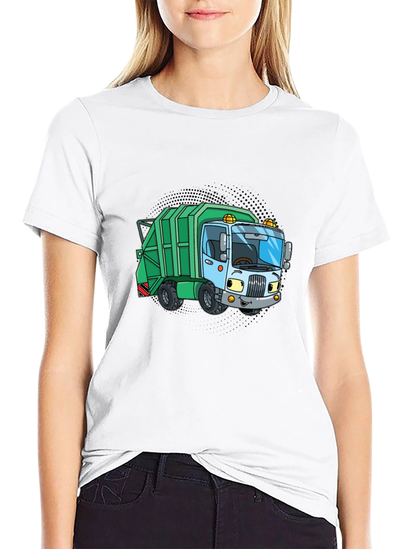 Cartoon Garbage Truck Graphic Tee - Black