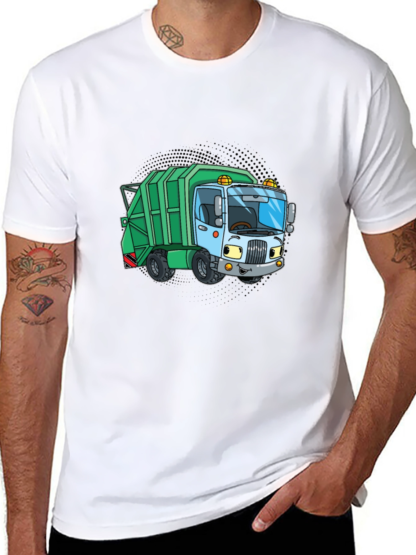 Cartoon Garbage Truck Graphic Tee - Black