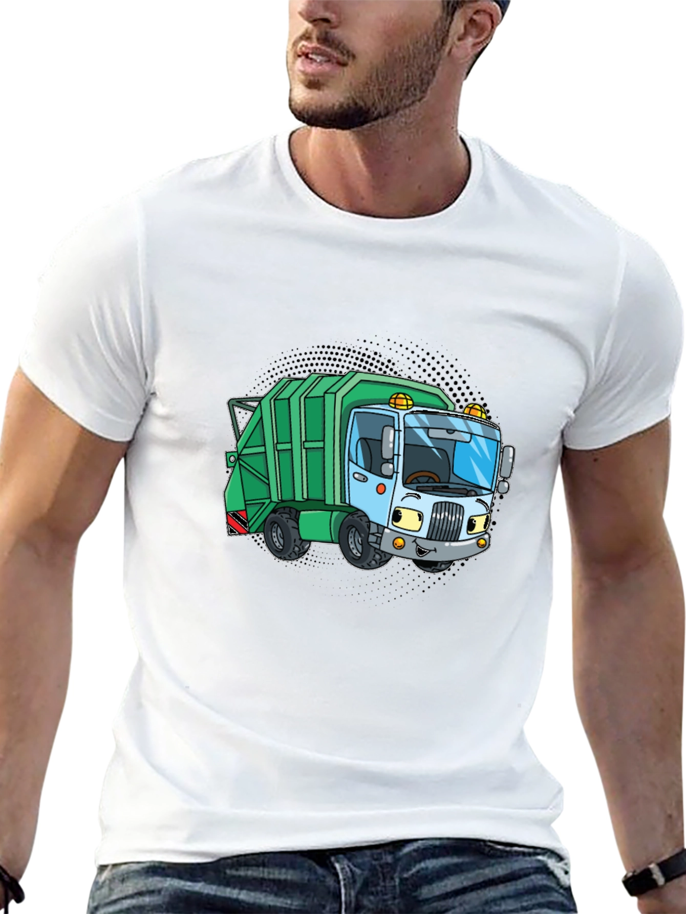 Cartoon Garbage Truck Graphic Tee - Black