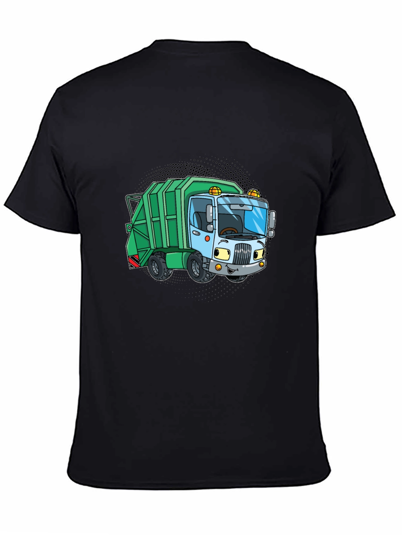 Cartoon Garbage Truck Graphic Tee - Black