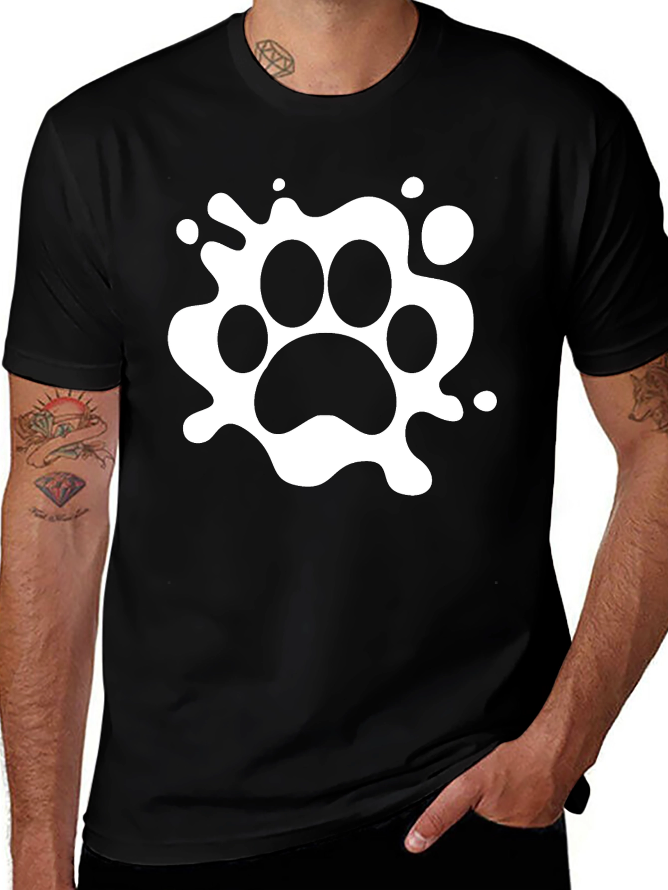 Black T-Shirt with White Paw Print Design