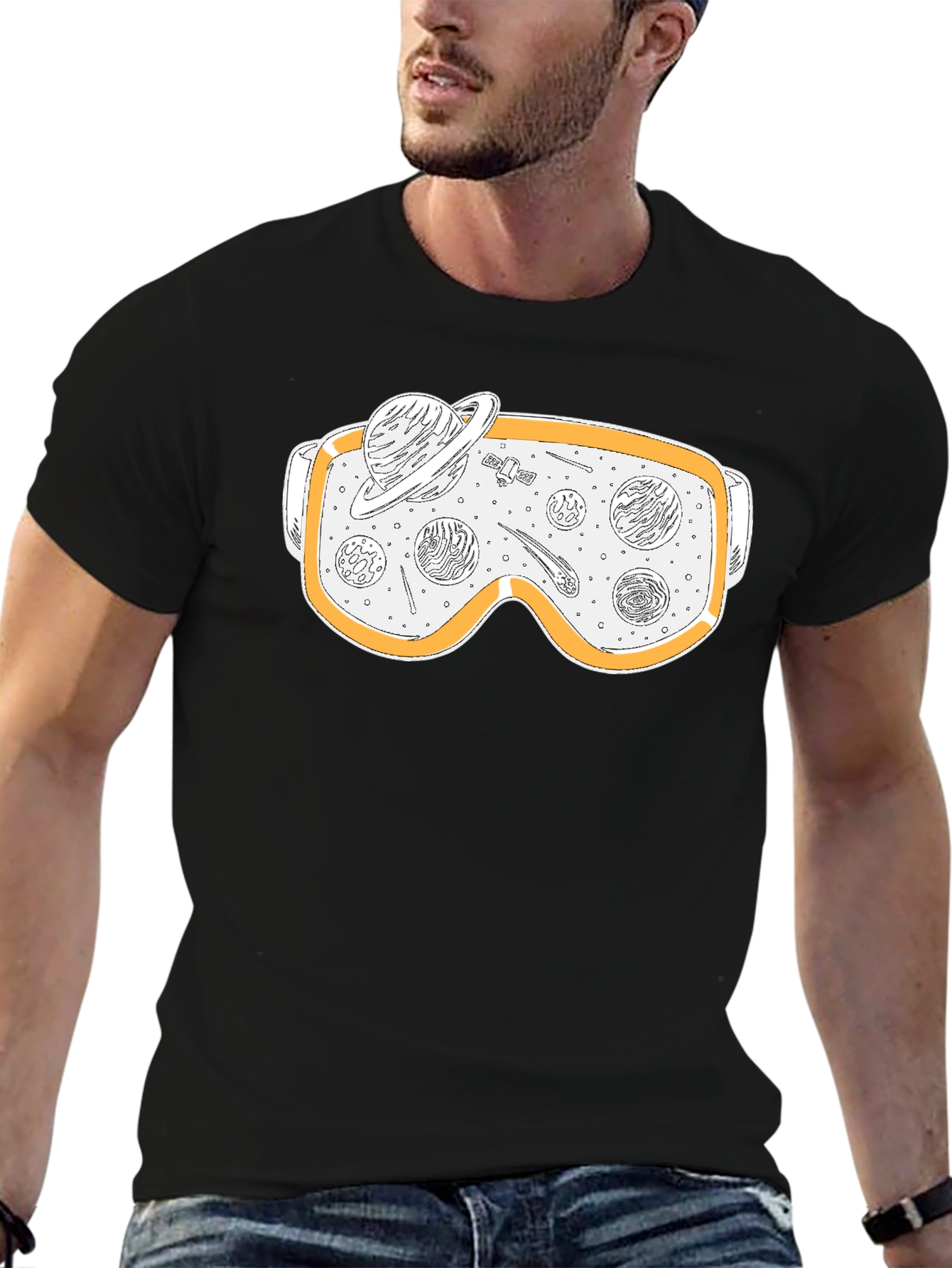 Space Goggles Graphic Tee - Black Cotton Blend