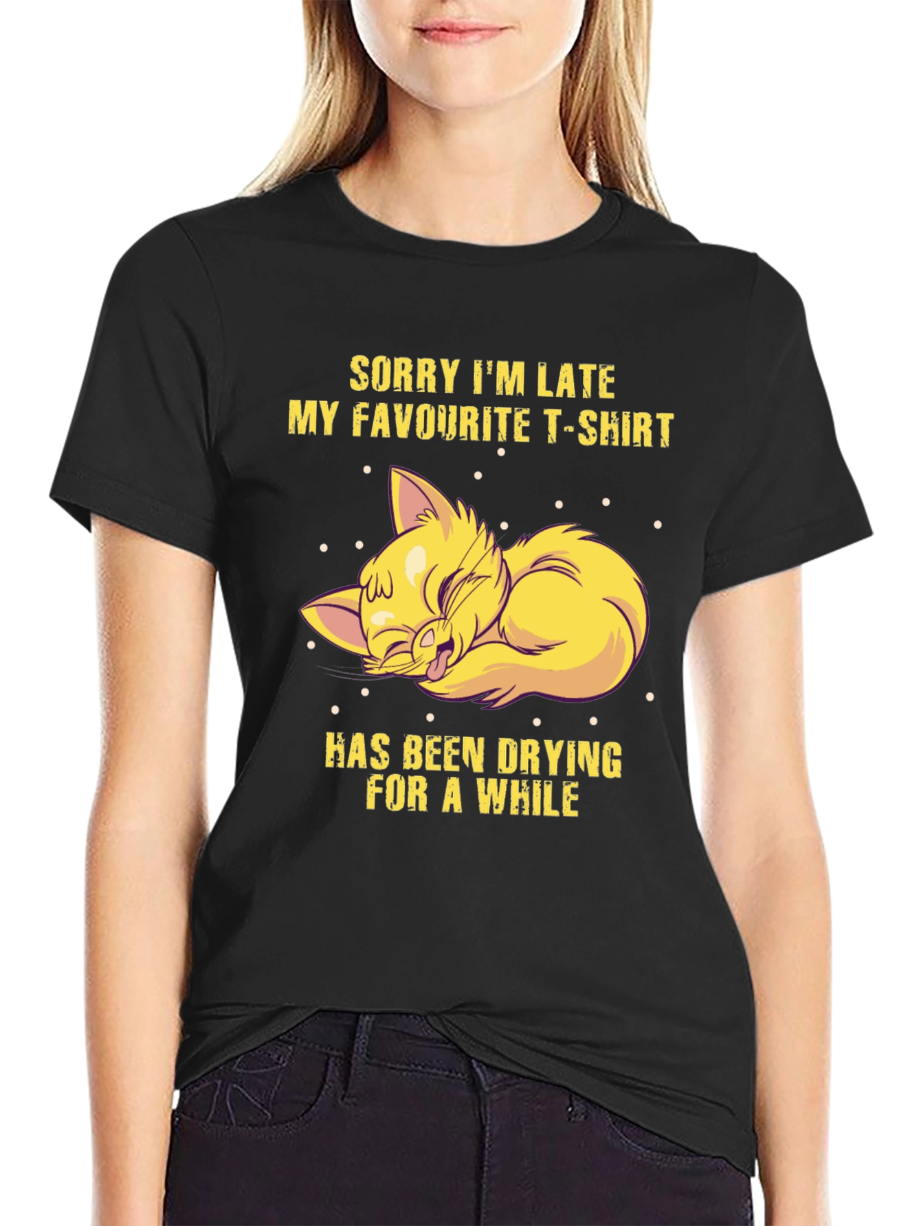 Funny Cat T-Shirt - Sorry Im Late