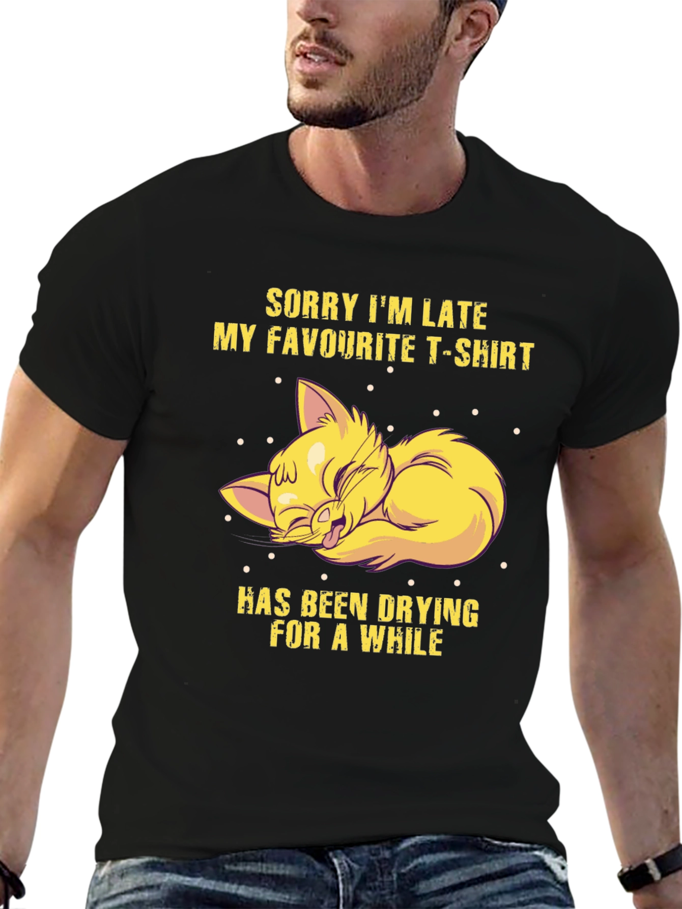 Funny Cat T-Shirt - Sorry Im Late