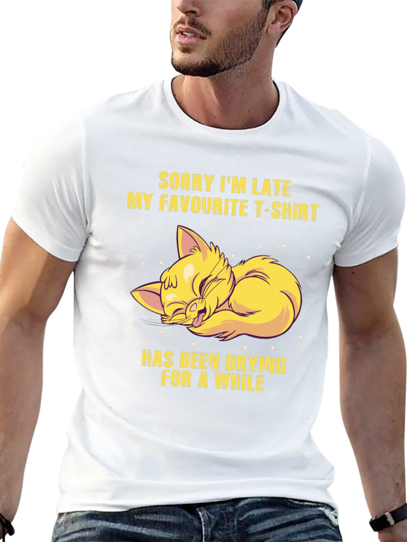 Funny Cat T-Shirt - Sorry Im Late
