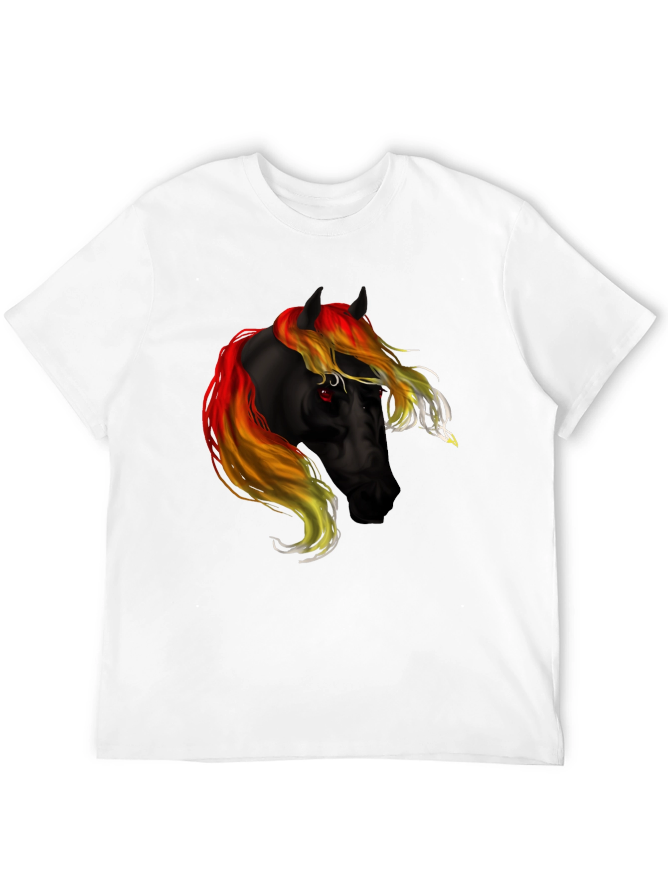 Black T-Shirt with Fiery Horse Graphic