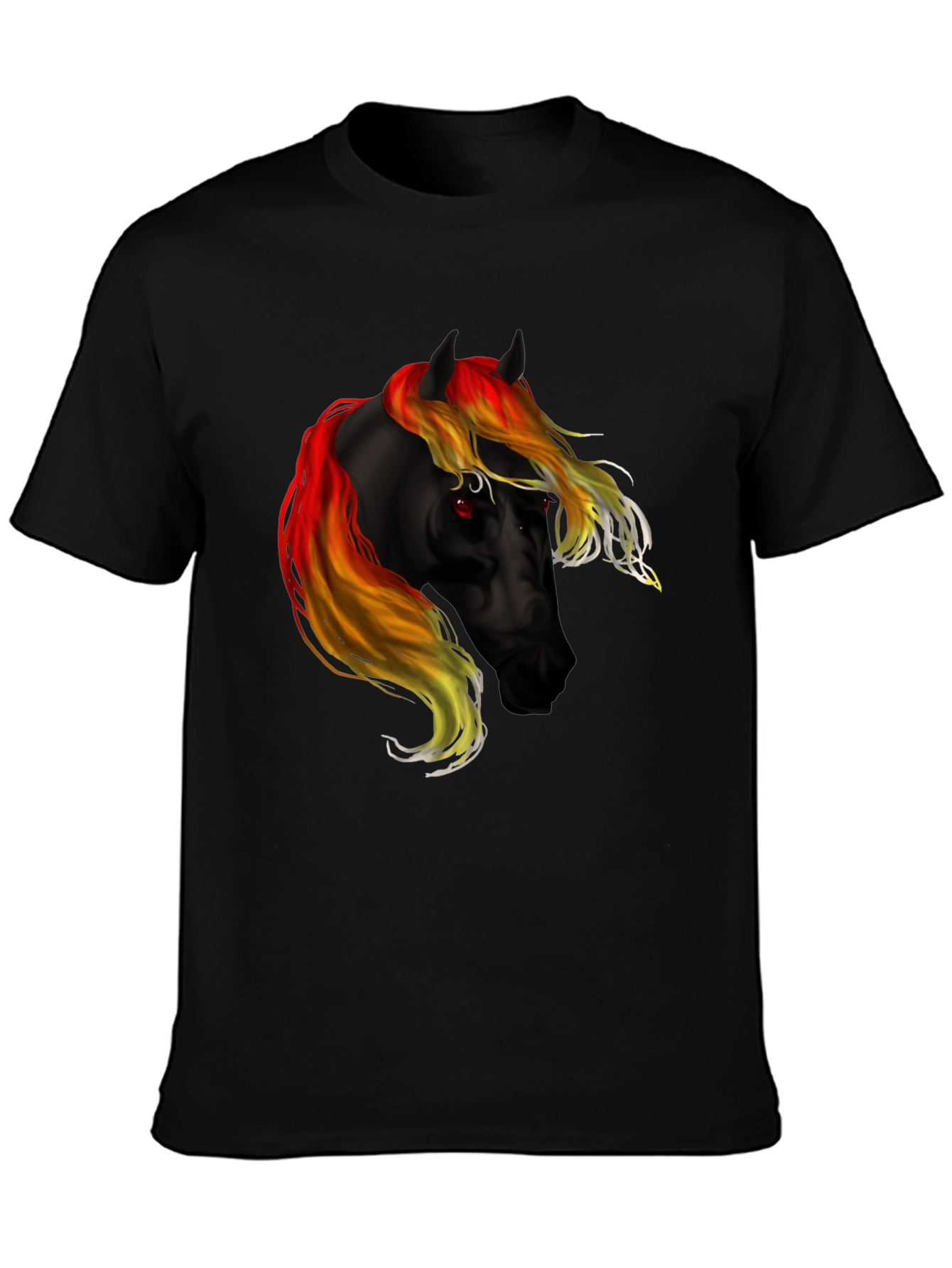 Black T-Shirt with Fiery Horse Graphic