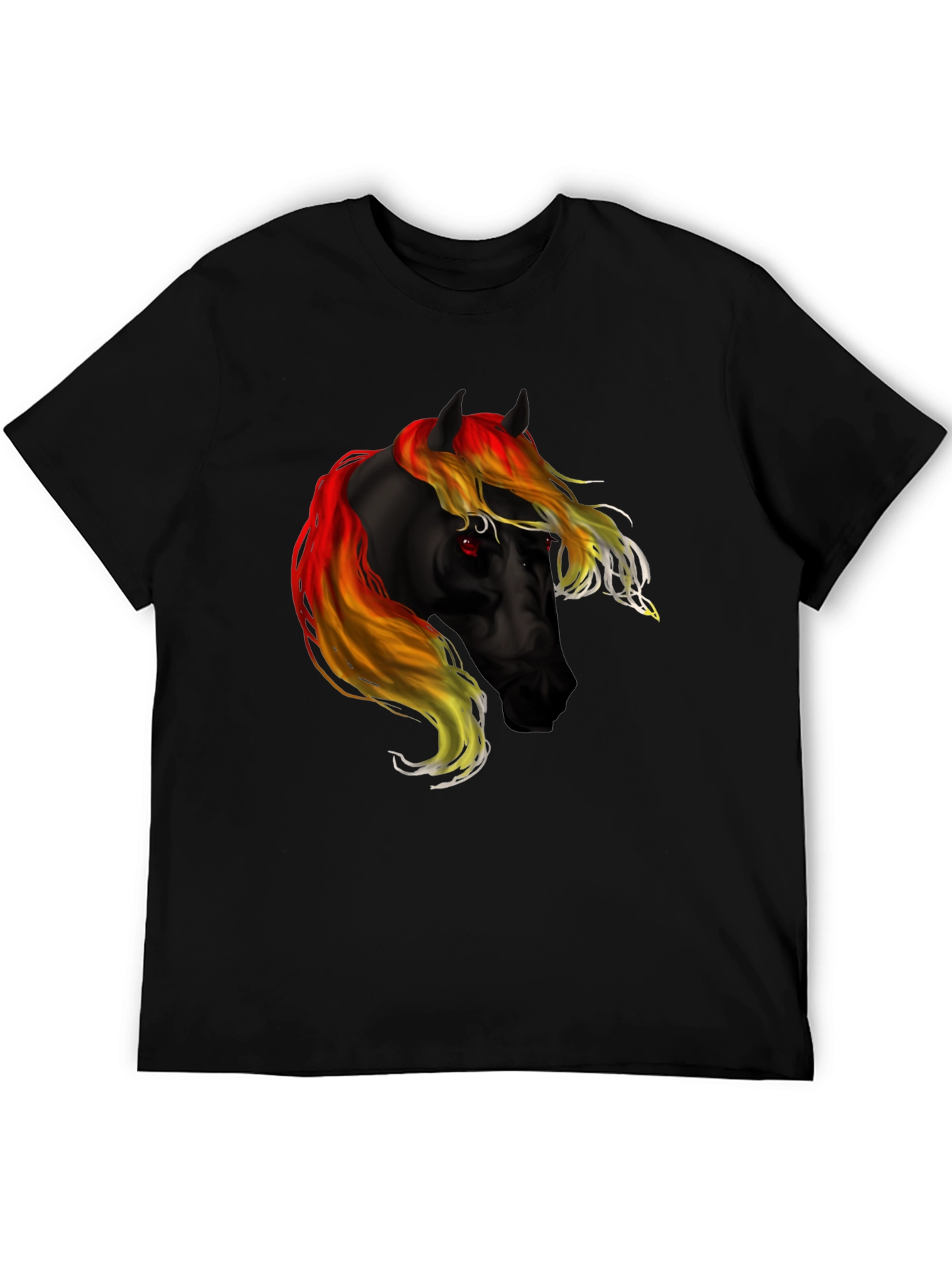 Black T-Shirt with Fiery Horse Graphic