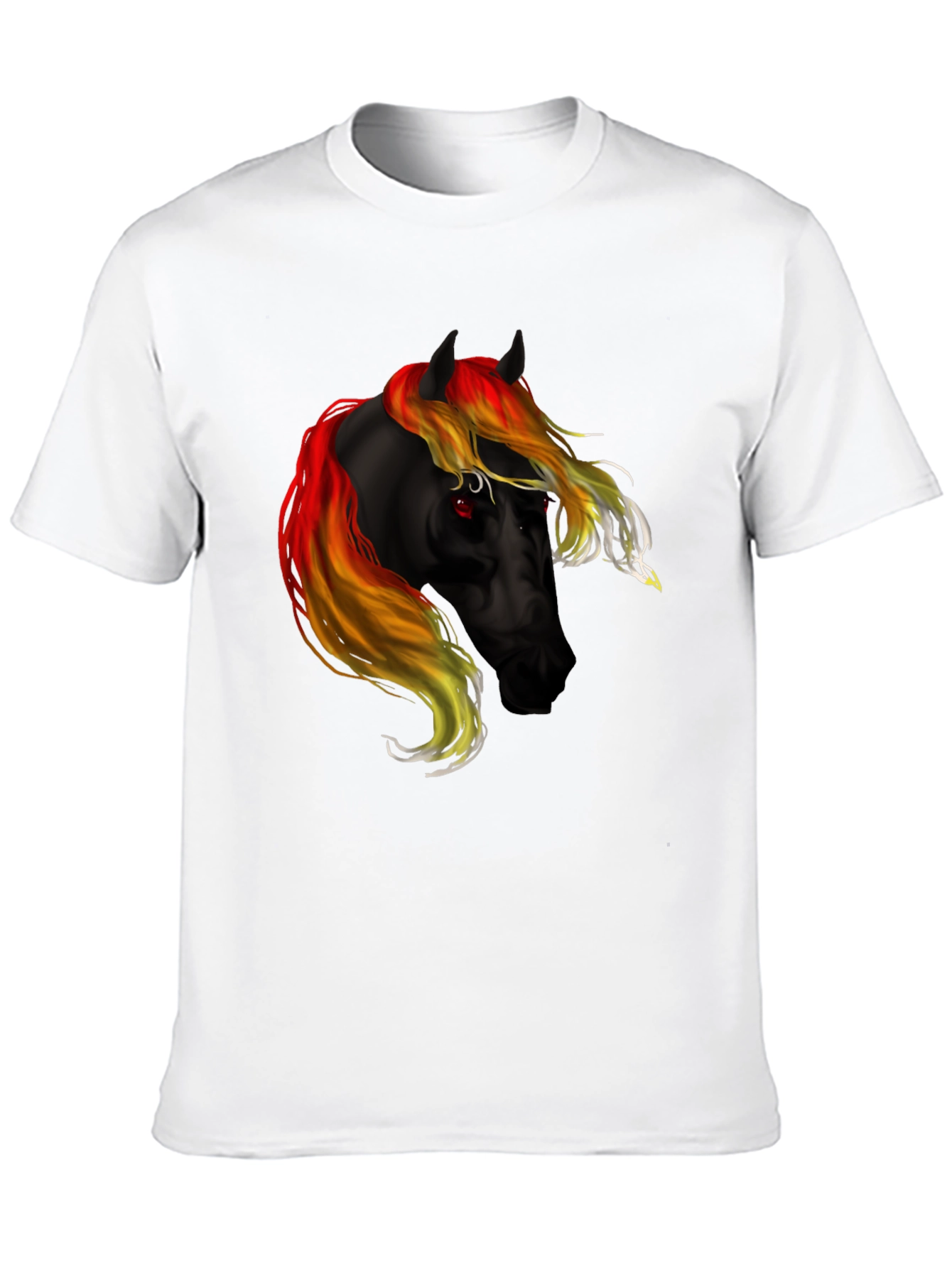 Black T-Shirt with Fiery Horse Graphic