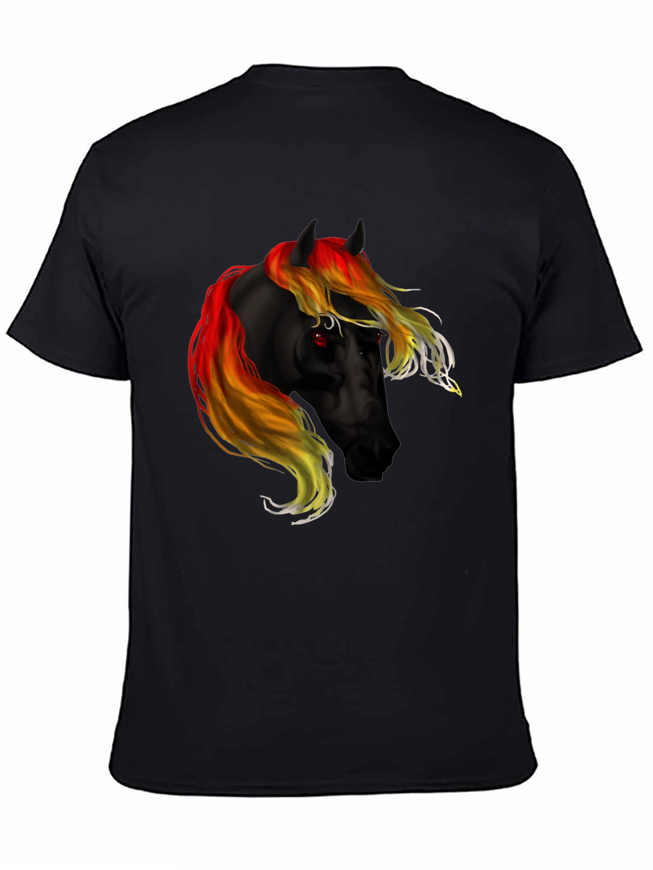 Black T-Shirt with Fiery Horse Graphic