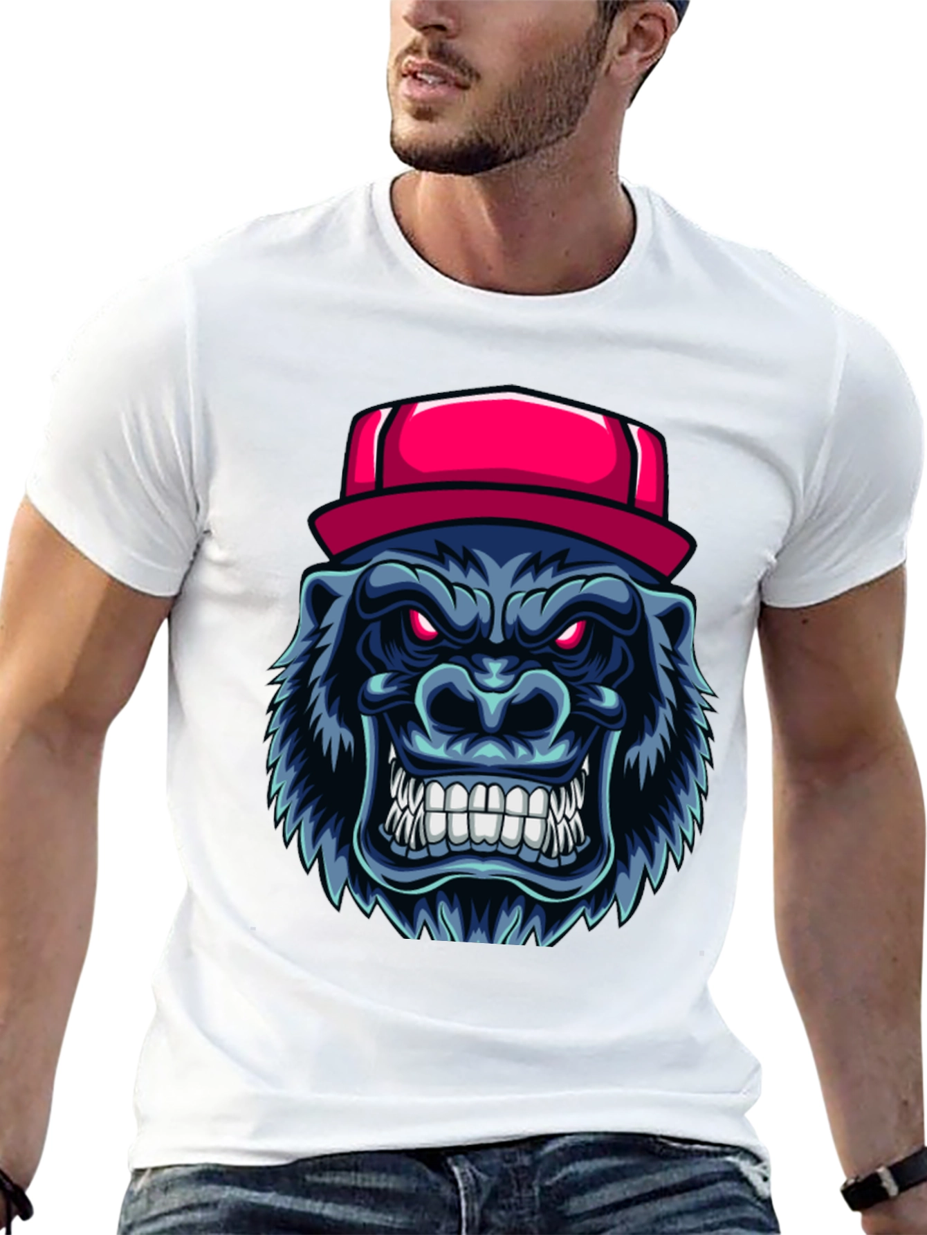 Cool Gorilla Head with Hat Graphic T-Shirt