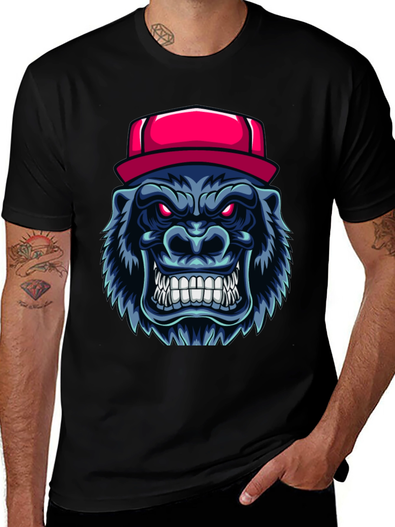Cool Gorilla Head with Hat Graphic T-Shirt