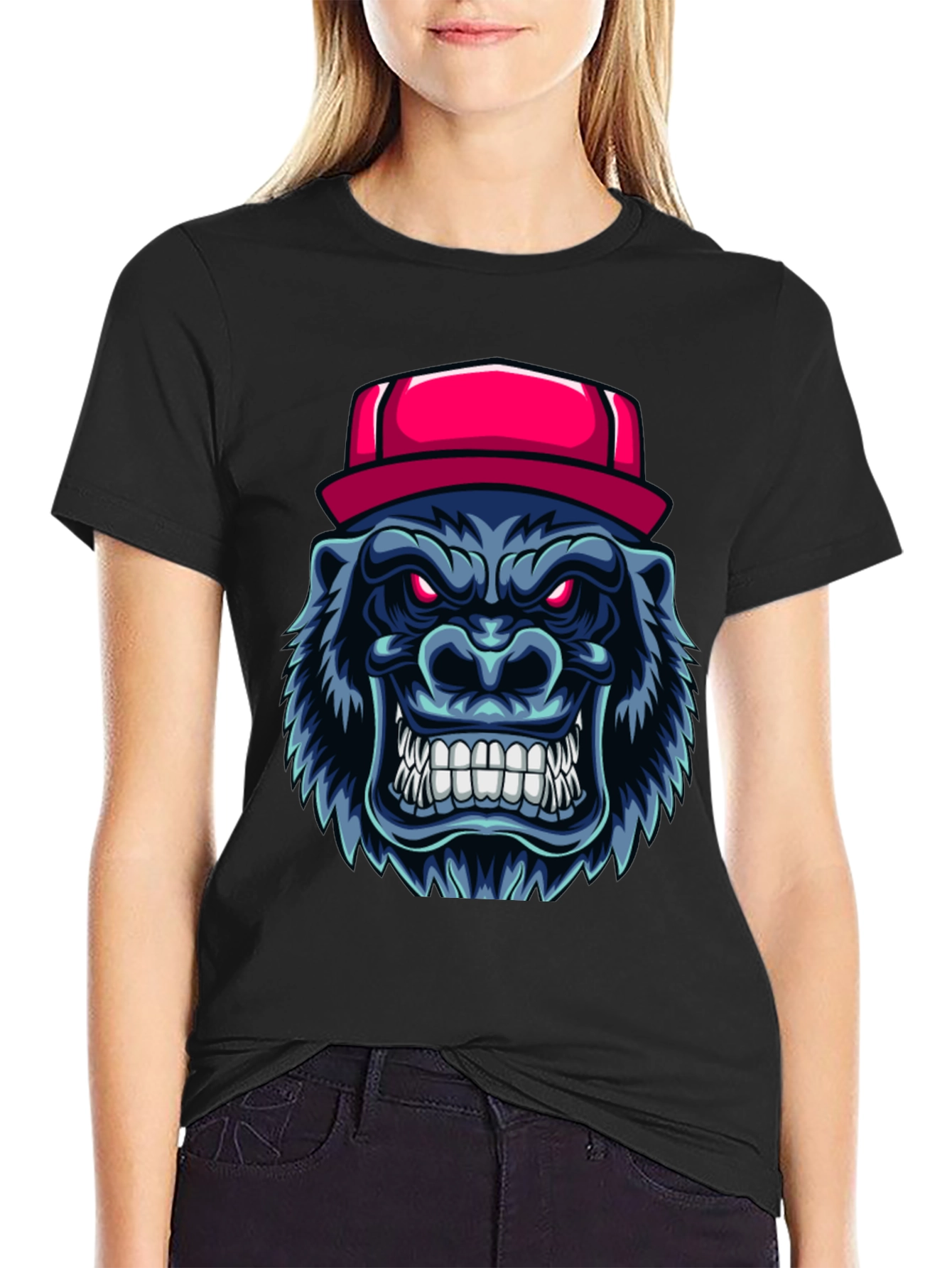Cool Gorilla Head with Hat Graphic T-Shirt