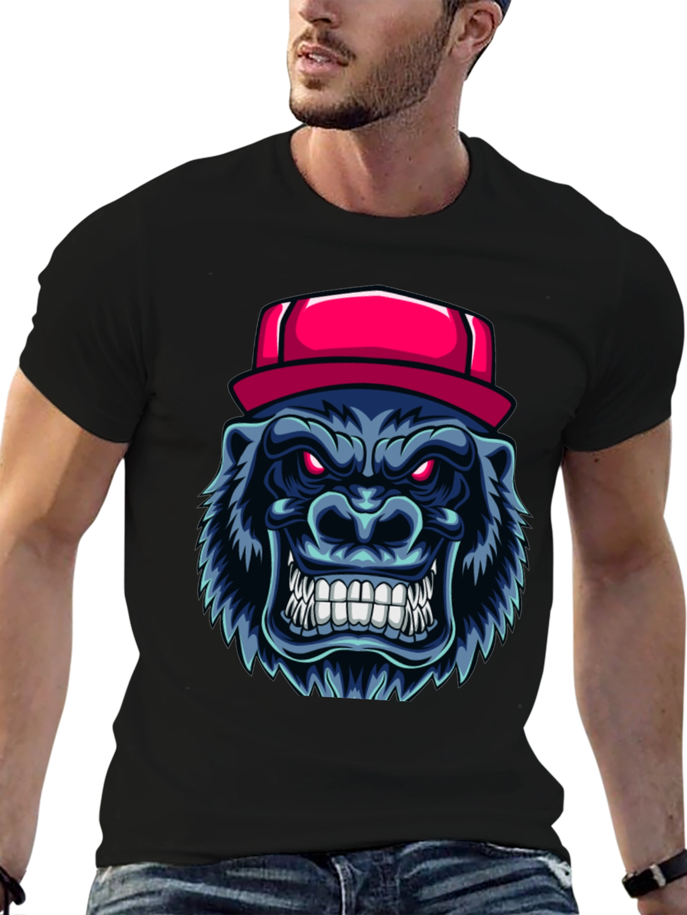 Cool Gorilla Head with Hat Graphic T-Shirt