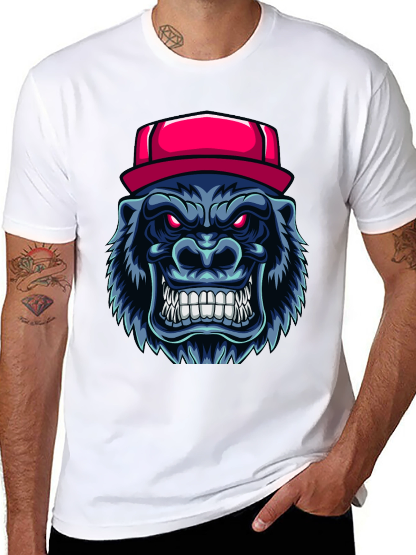 Cool Gorilla Head with Hat Graphic T-Shirt