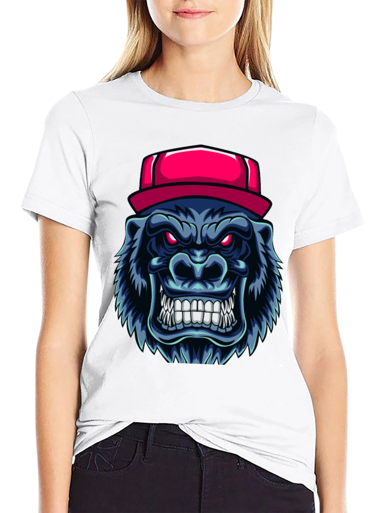 Cool Gorilla Head with Hat Graphic T-Shirt