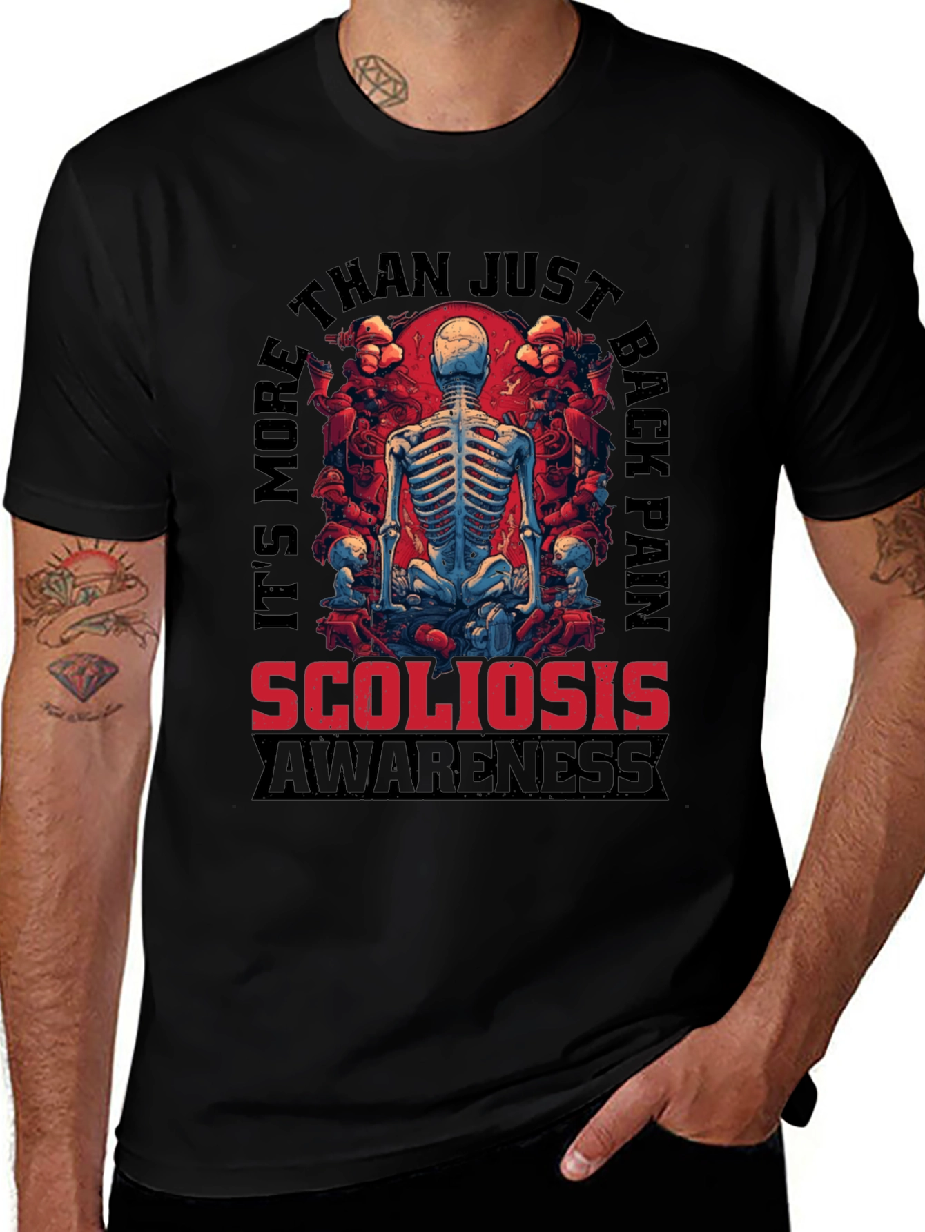 Scoliosis Awareness Skeleton Graphic T-Shirt