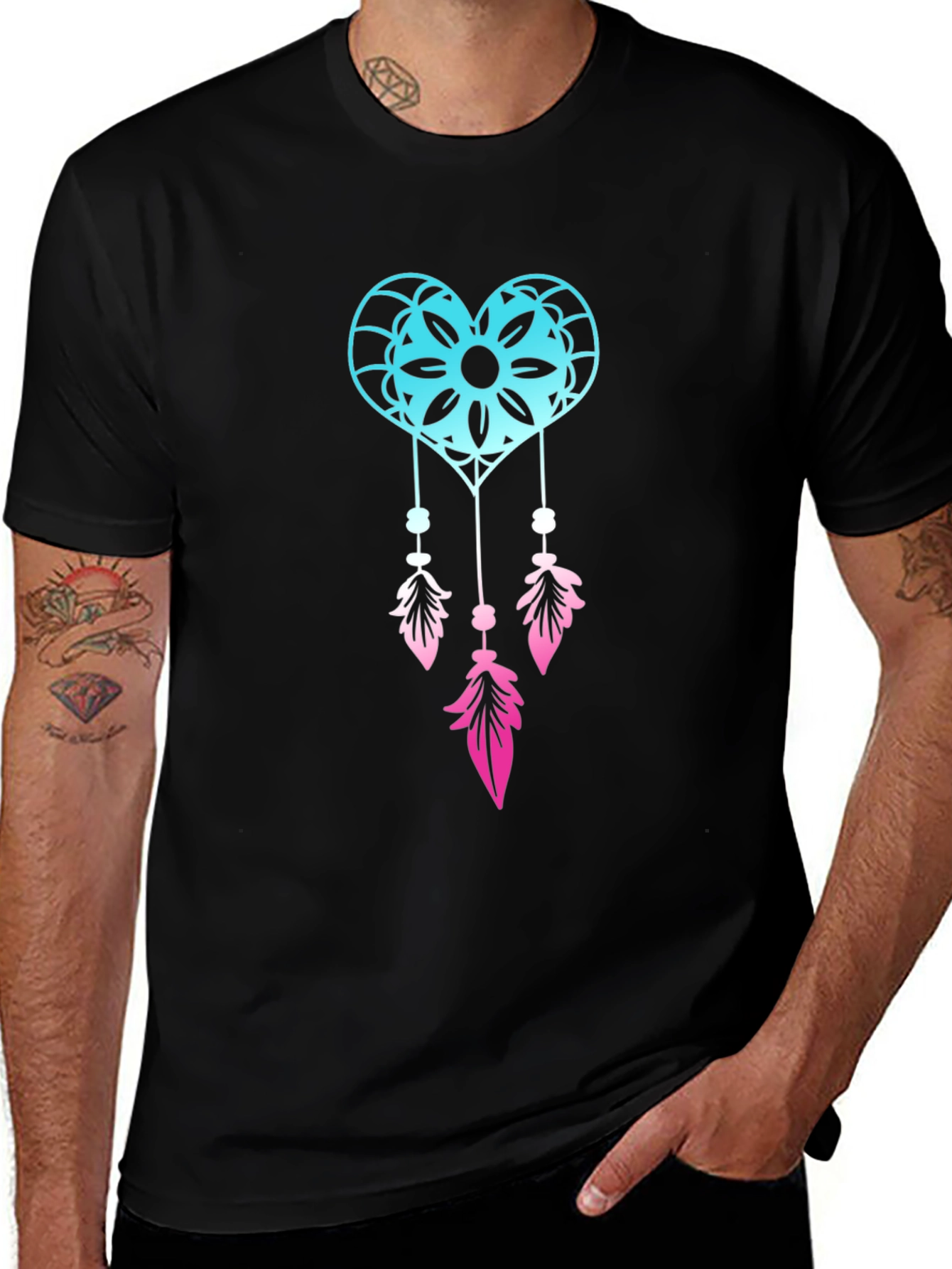 Dreamcatcher Heart Graphic Tee - Black Cotton Blend