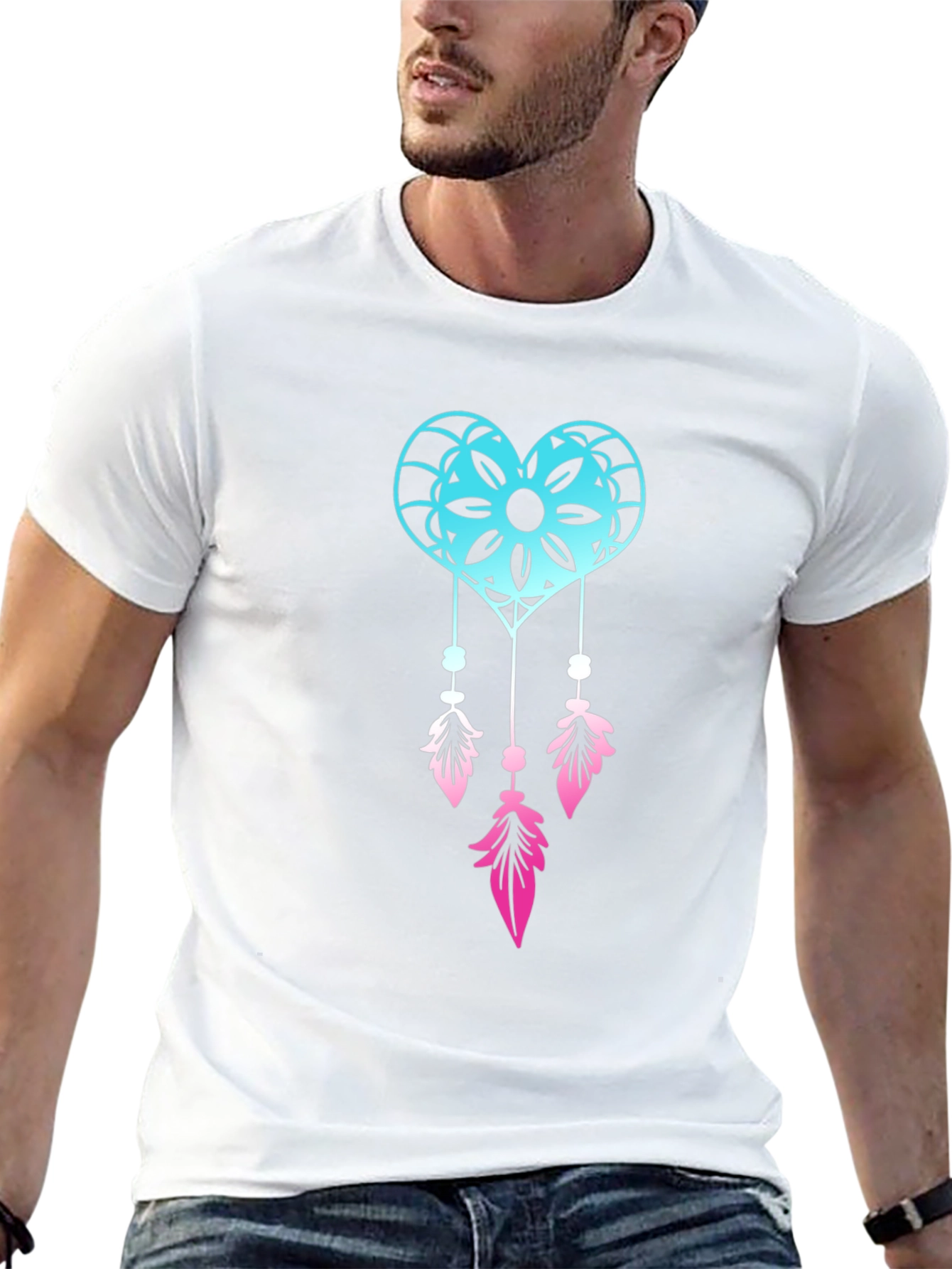 Dreamcatcher Heart Graphic Tee - Black Cotton Blend