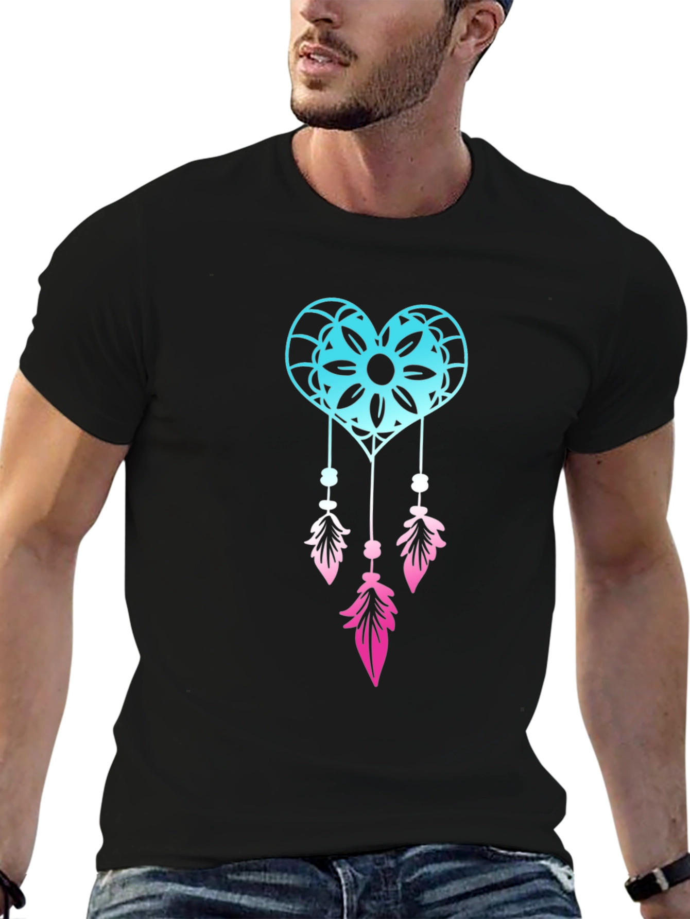 Dreamcatcher Heart Graphic Tee - Black Cotton Blend