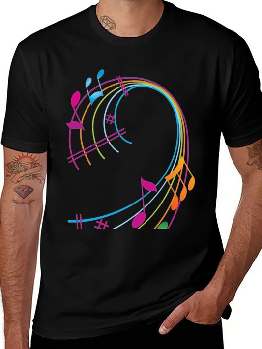Colorful Music Note T-Shirt - Black