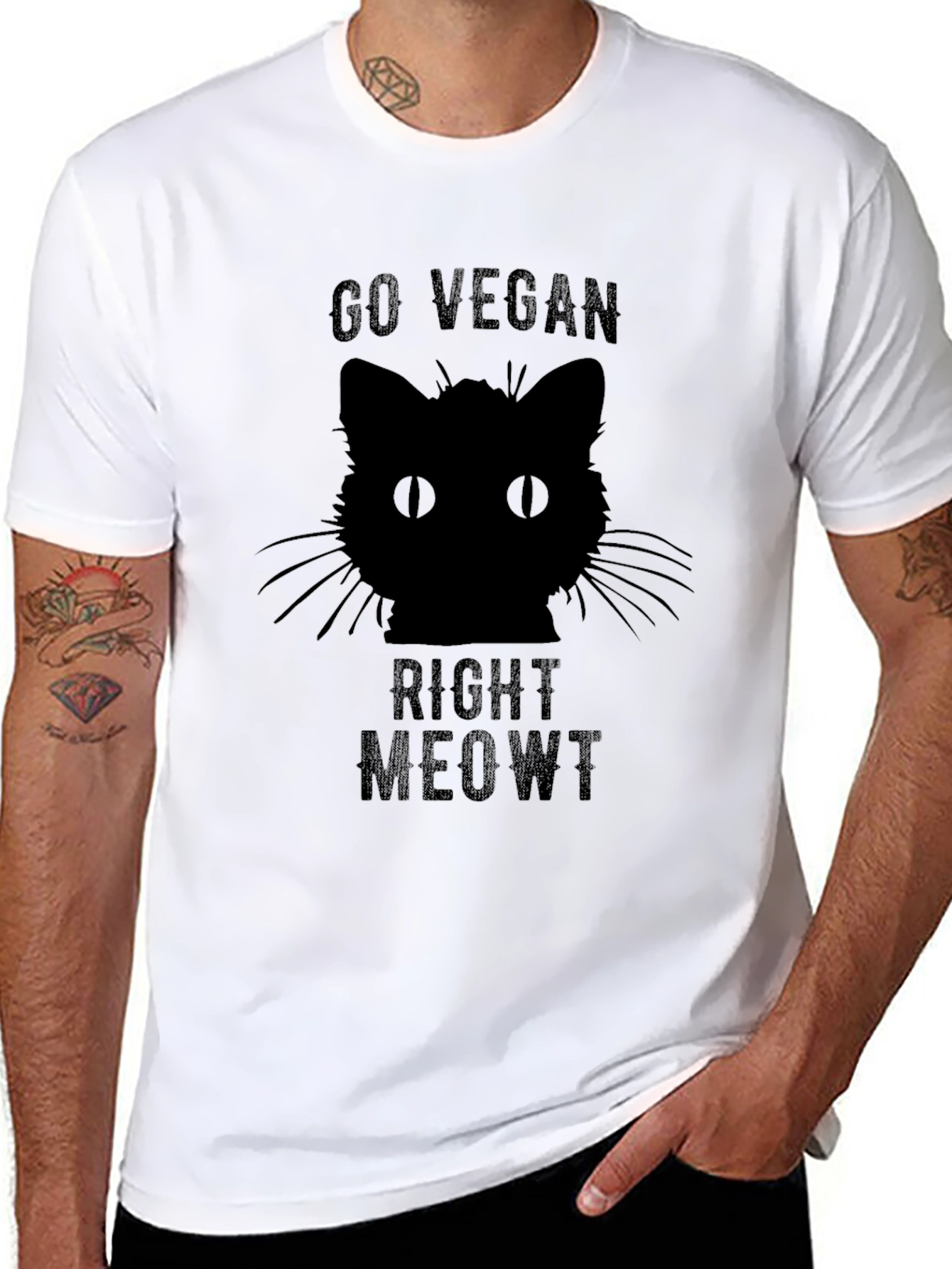 Go Vegan Right Meowt Cat T-Shirt