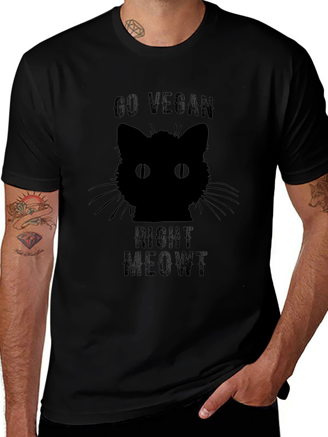 Go Vegan Right Meowt Cat T-Shirt