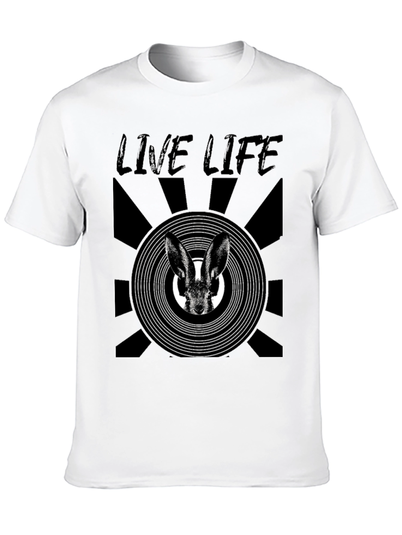 Live Life Rabbit Graphic Print Black T-Shirt