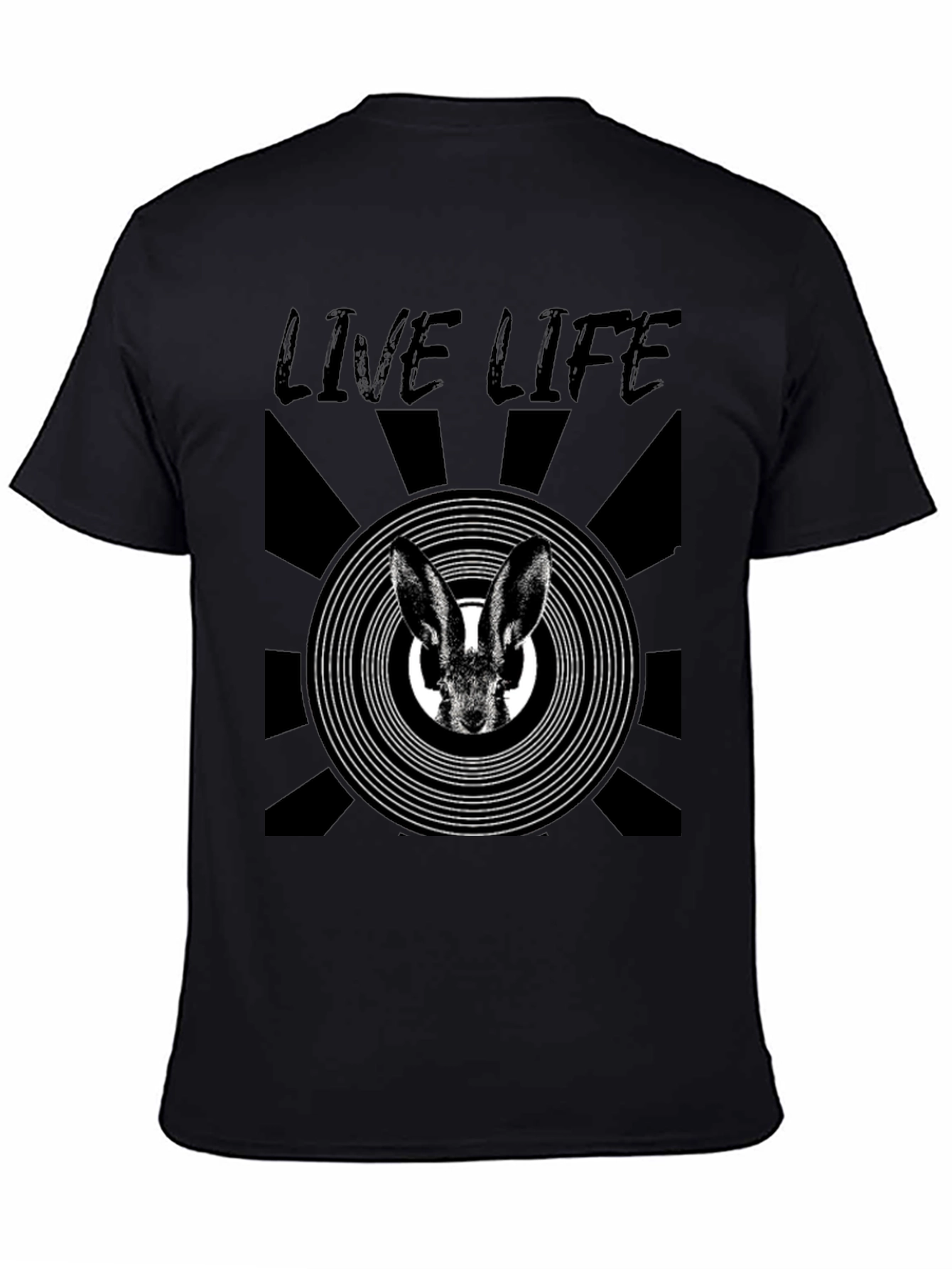 Live Life Rabbit Graphic Print Black T-Shirt