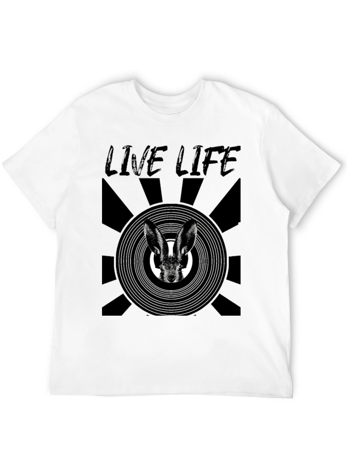 Live Life Rabbit Graphic Print Black T-Shirt