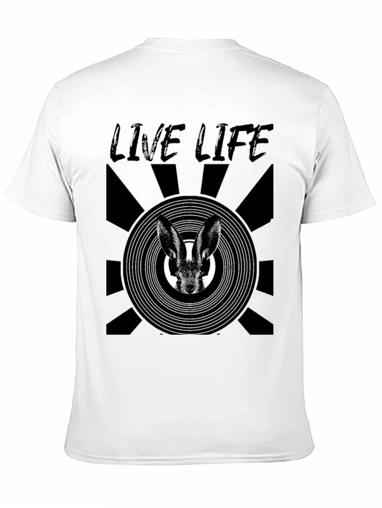 Live Life Rabbit Graphic Print Black T-Shirt