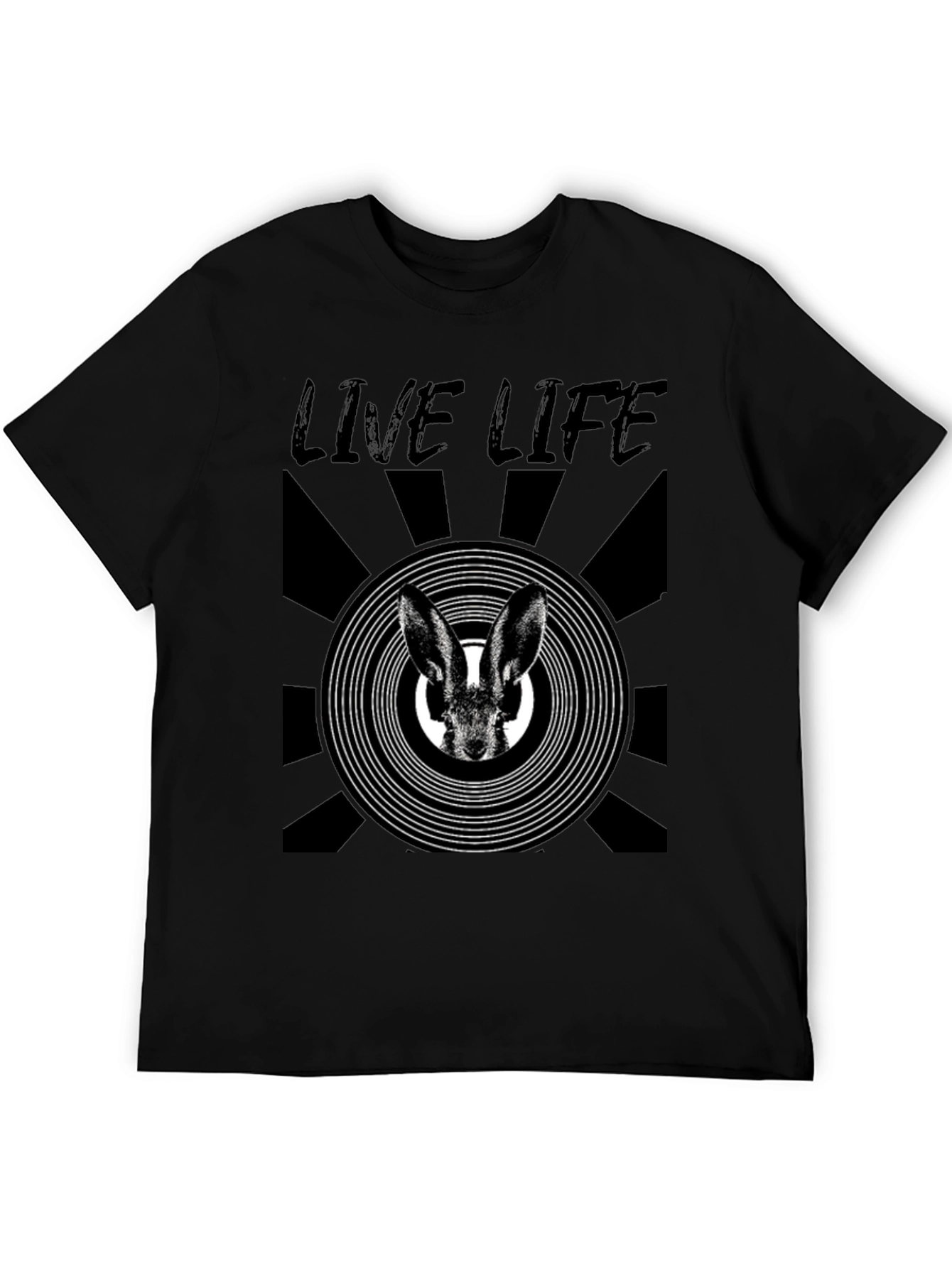 Live Life Rabbit Graphic Print Black T-Shirt