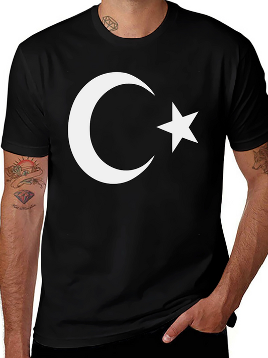 Crescent Moon & Star Graphic Tee - Black Cotton Shirt