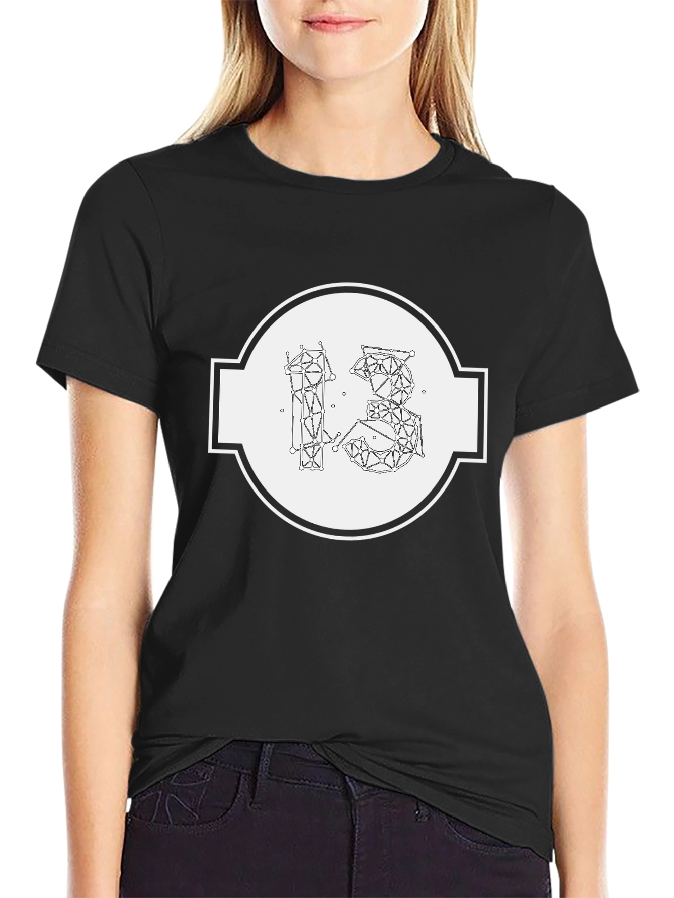 Geometric 13 Graphic Print Black T-Shirt