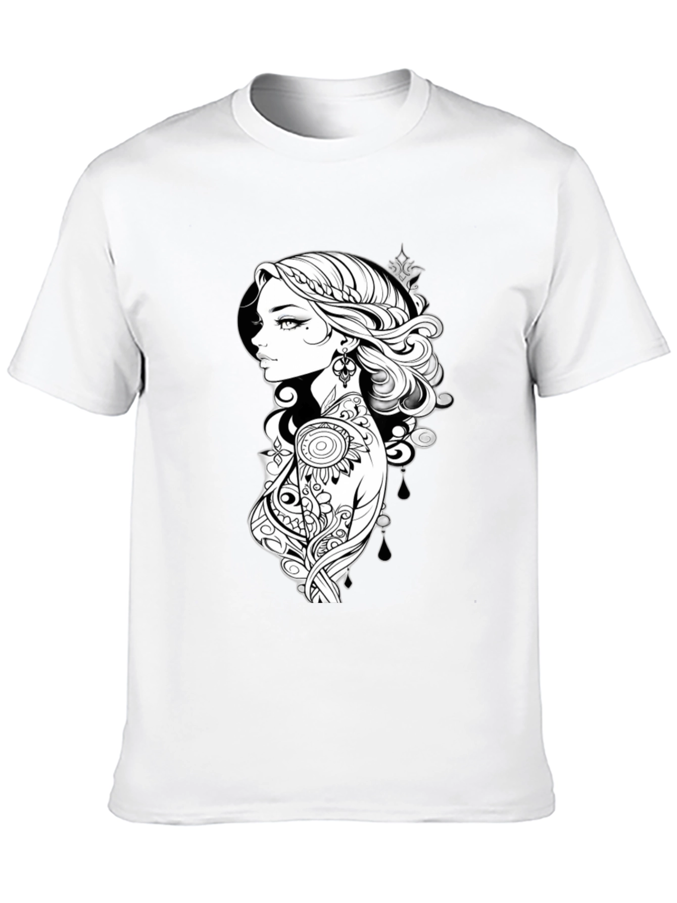Black T-Shirt with Artistic Woman Graphic
