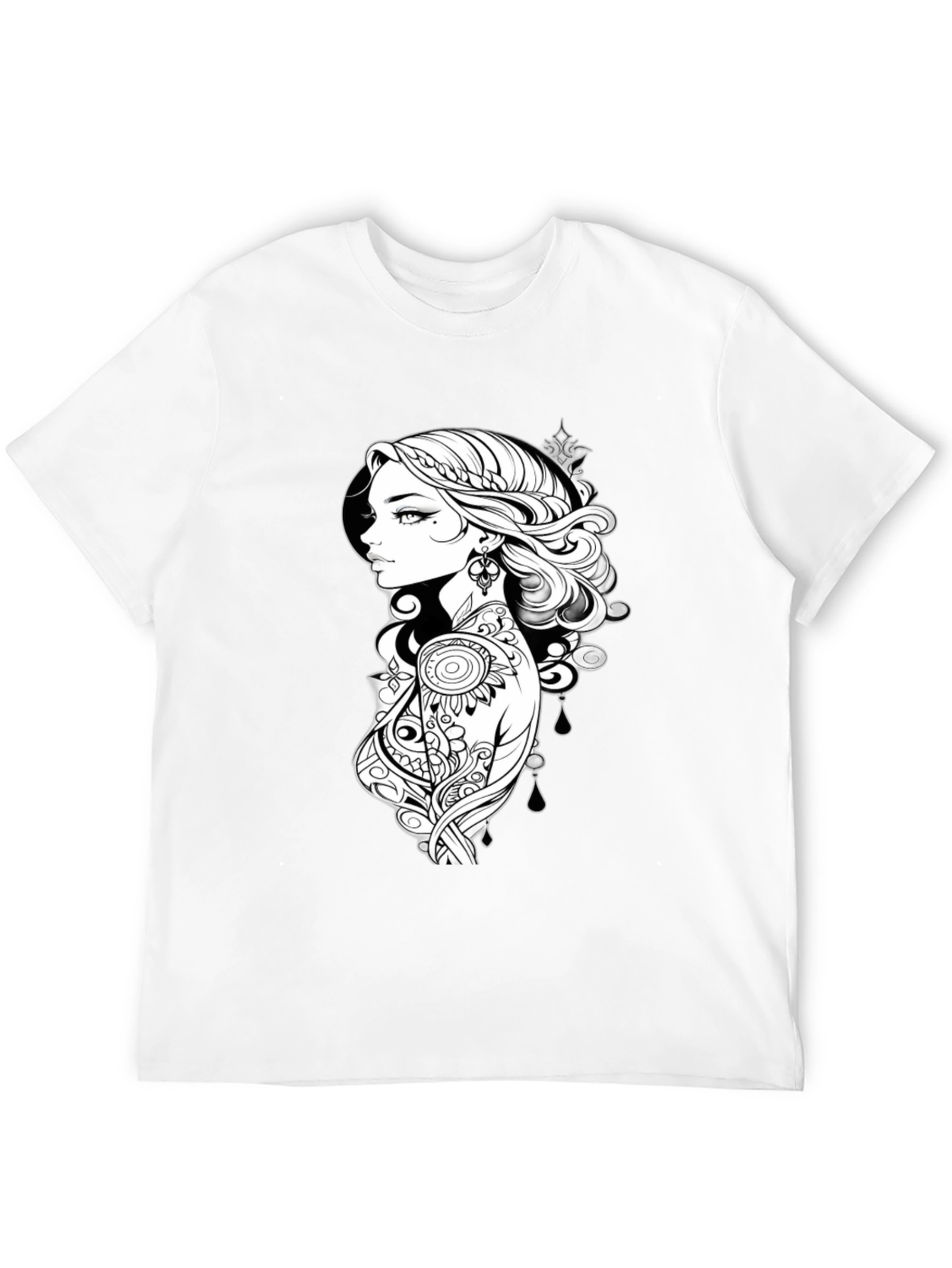 Black T-Shirt with Artistic Woman Graphic
