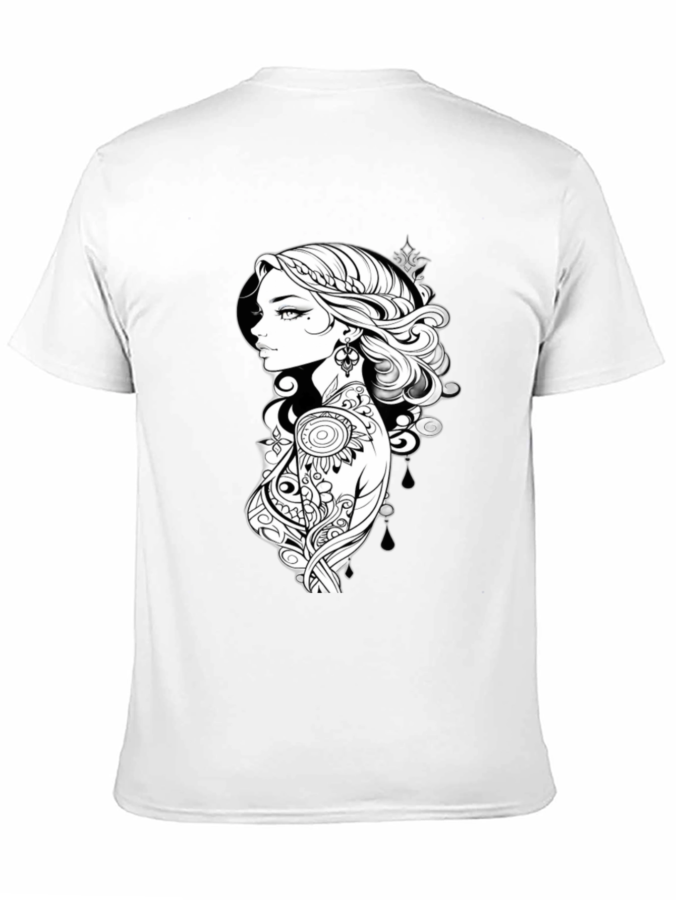 Black T-Shirt with Artistic Woman Graphic