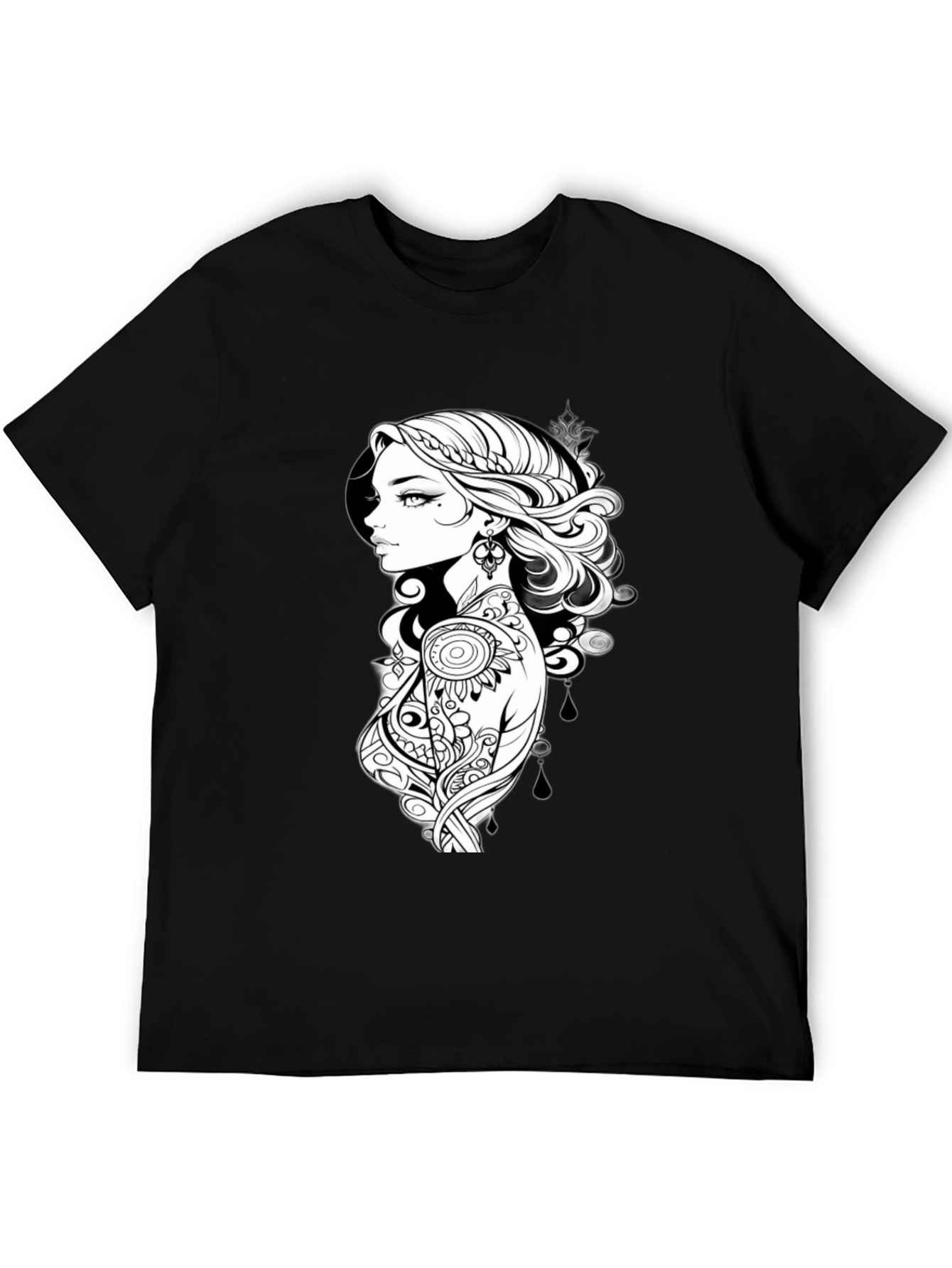Black T-Shirt with Artistic Woman Graphic