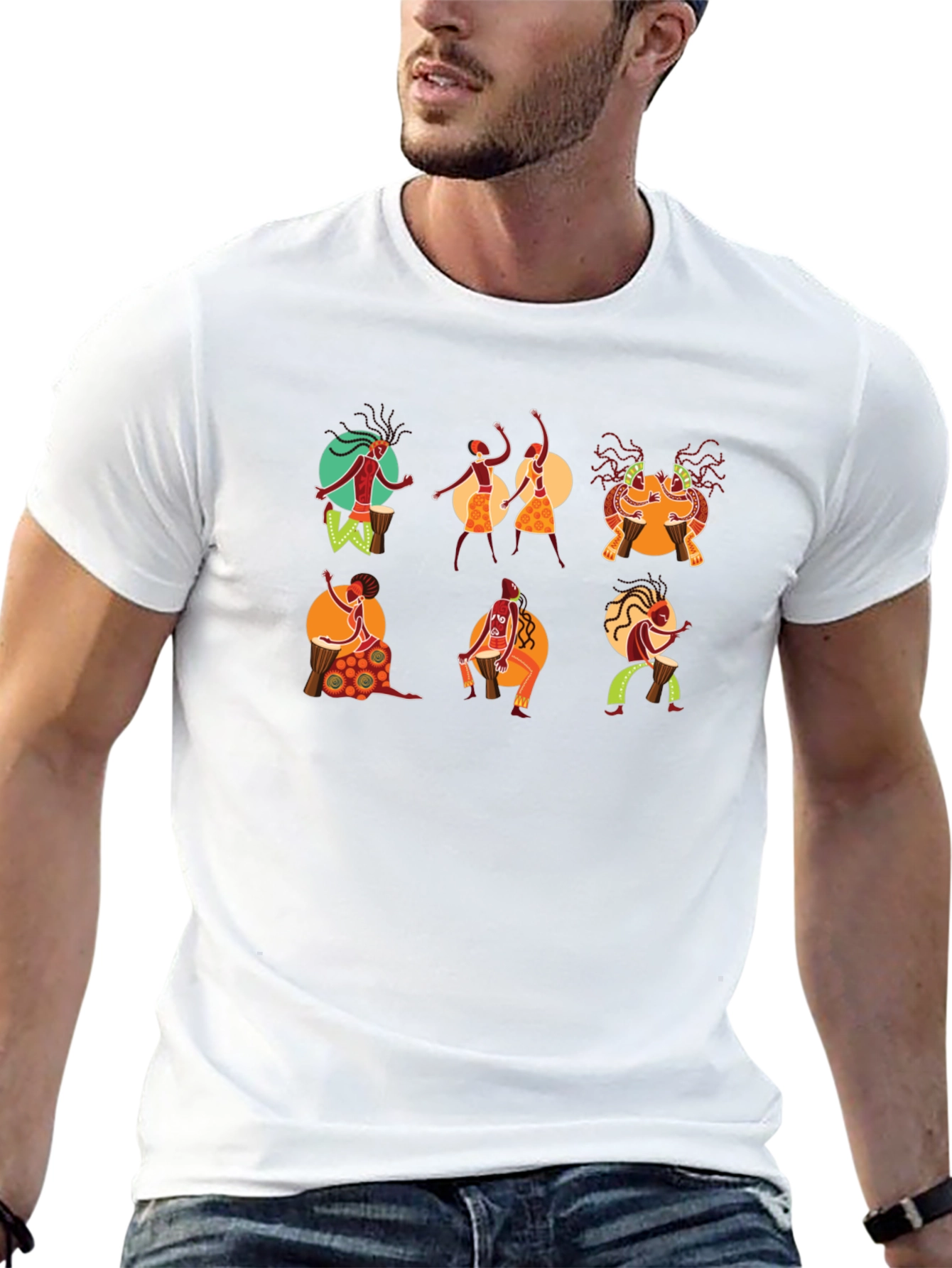 Tribal Drummer Graphic Black T-Shirt