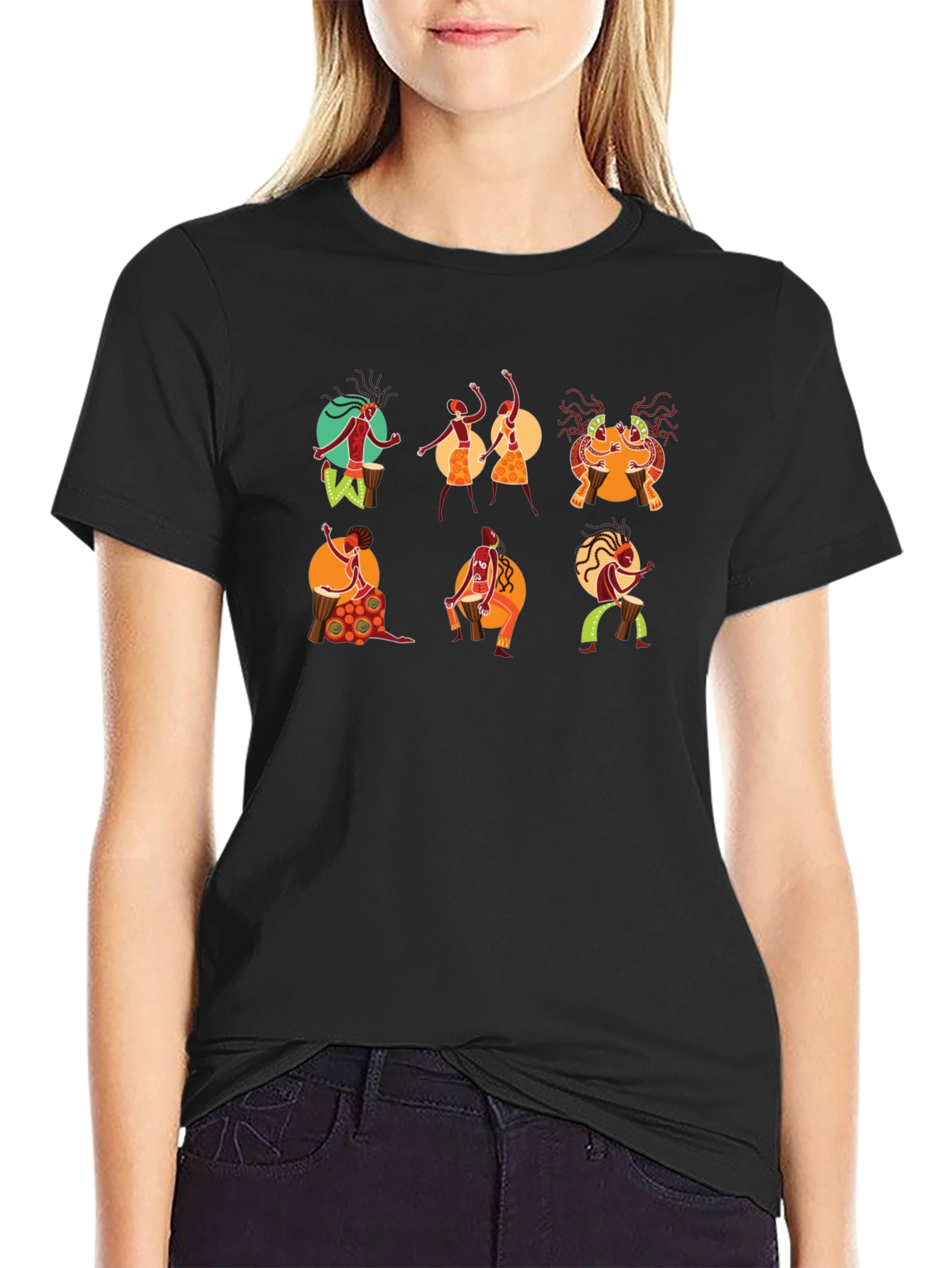 Tribal Drummer Graphic Black T-Shirt