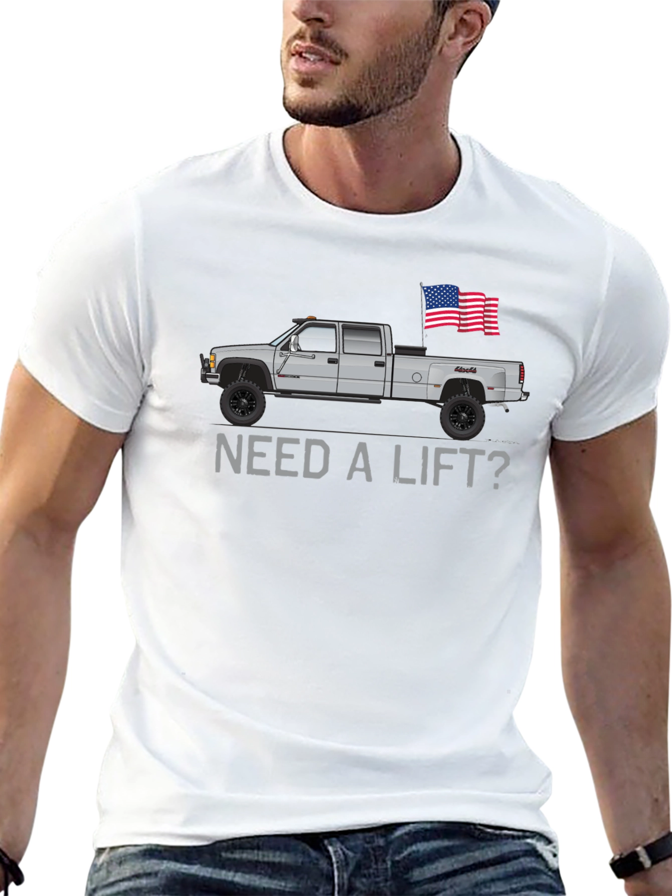 Need a Lift? Truck & American Flag Graphic Tee