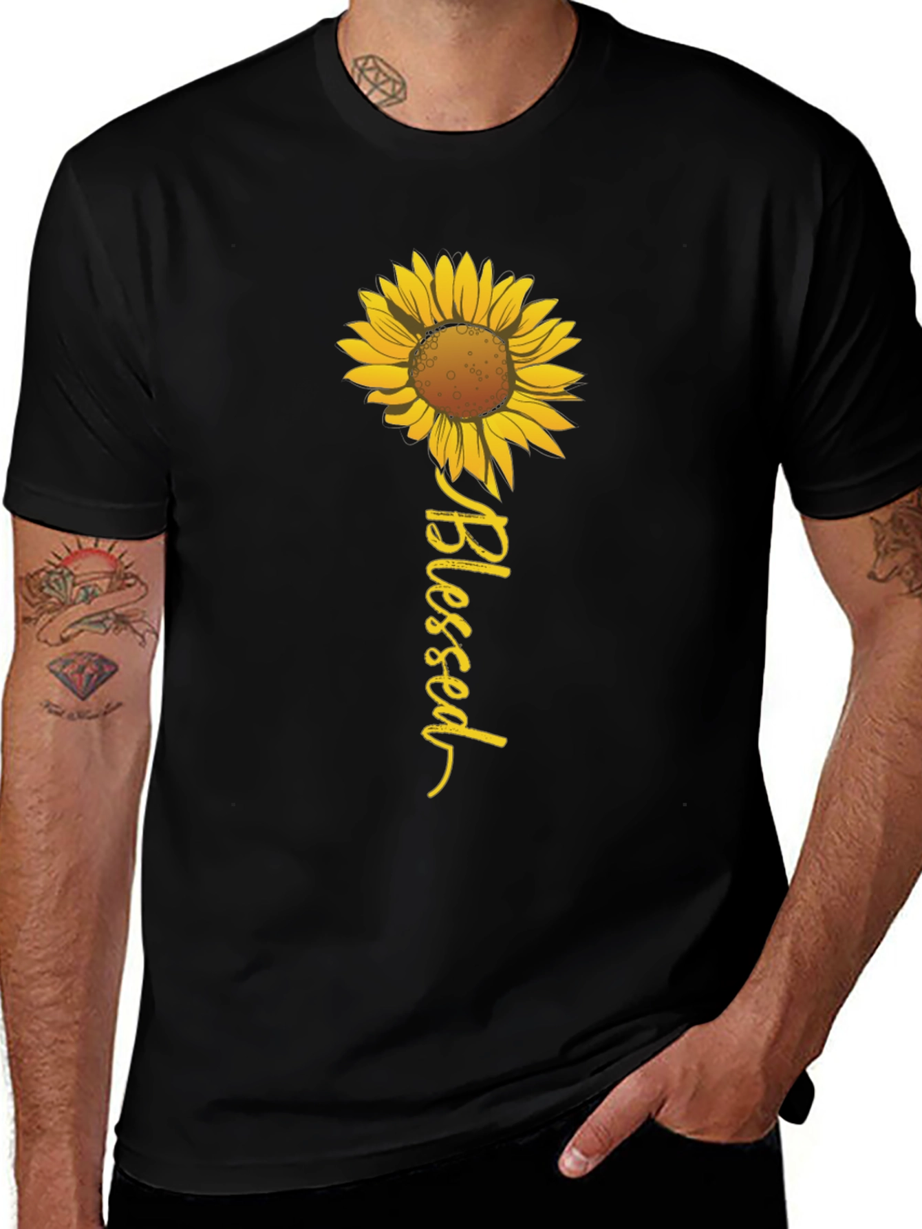 Blessed Sunflower Graphic Tee - Black