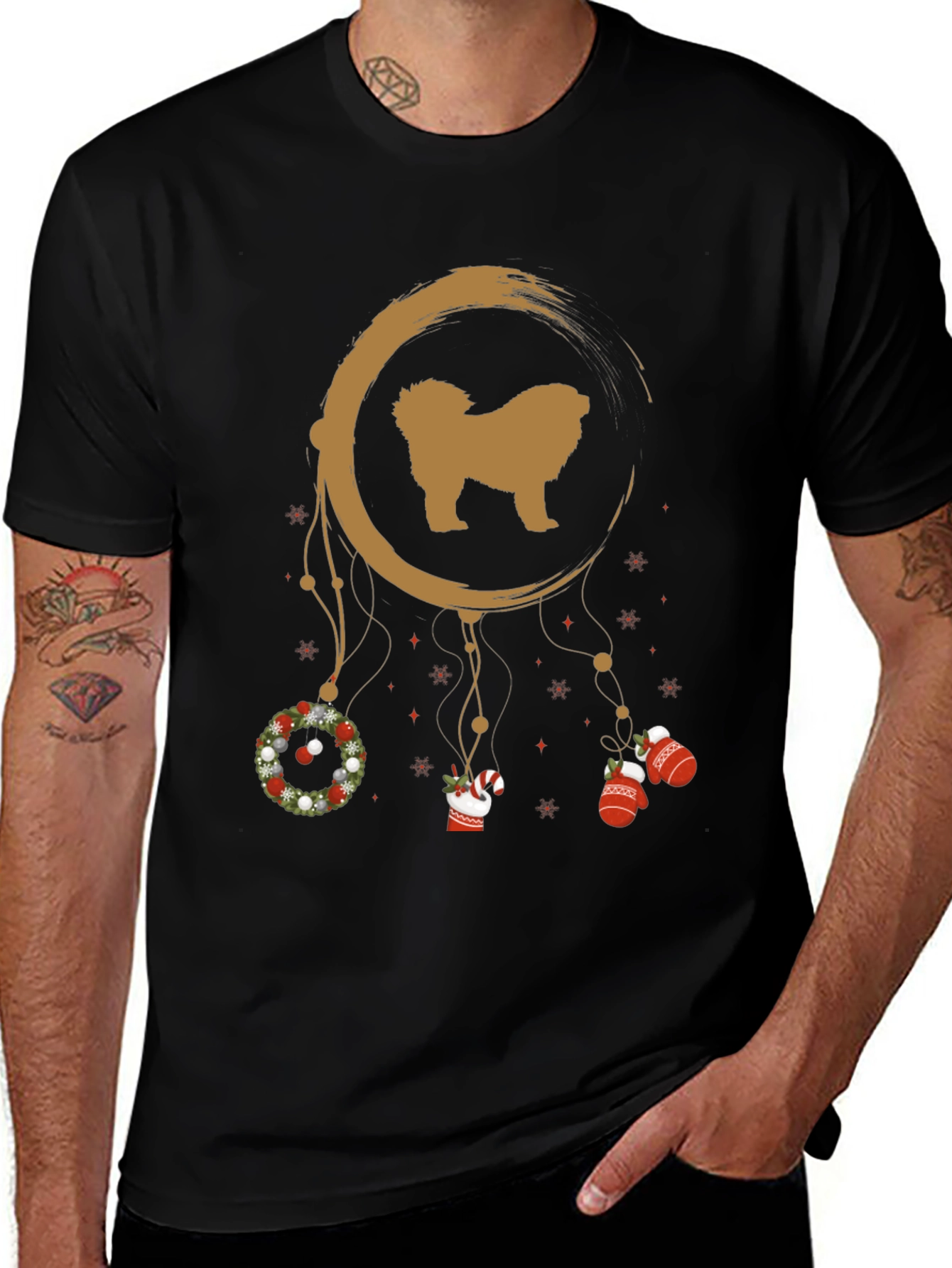 Festive Dog Dreamcatcher Graphic Tee - Christmas Holiday Shirt