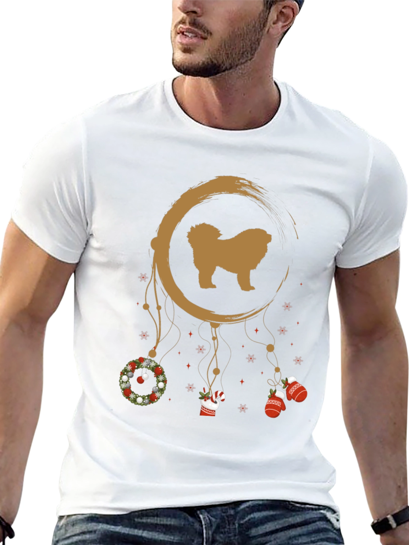 Festive Dog Dreamcatcher Graphic Tee - Christmas Holiday Shirt