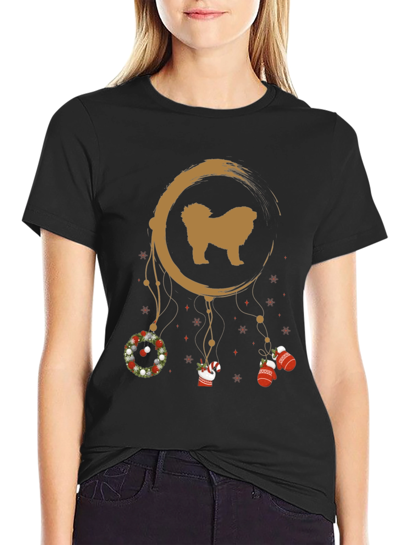 Festive Dog Dreamcatcher Graphic Tee - Christmas Holiday Shirt