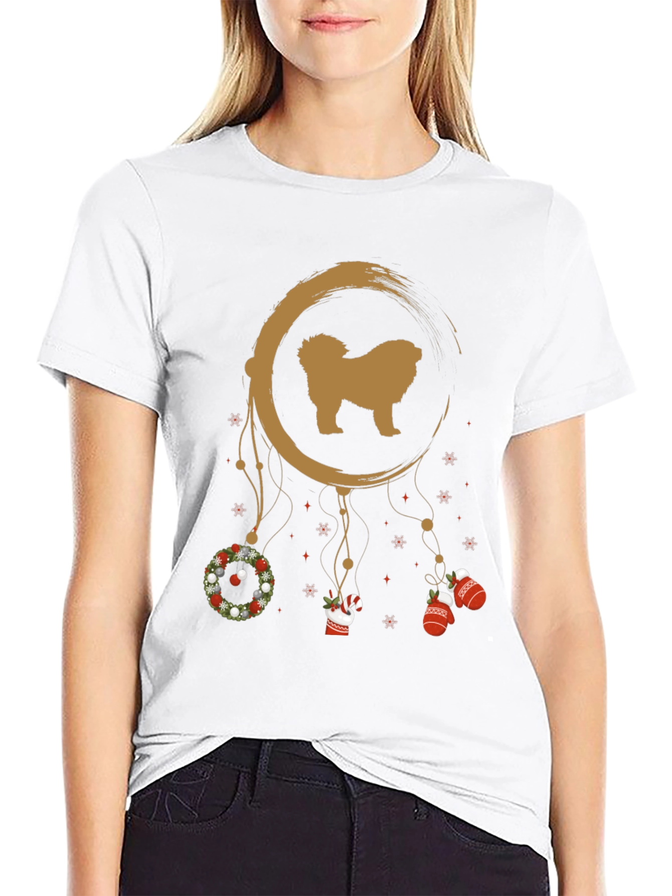 Festive Dog Dreamcatcher Graphic Tee - Christmas Holiday Shirt