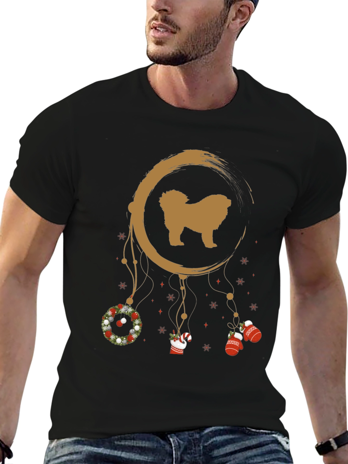 Festive Dog Dreamcatcher Graphic Tee - Christmas Holiday Shirt