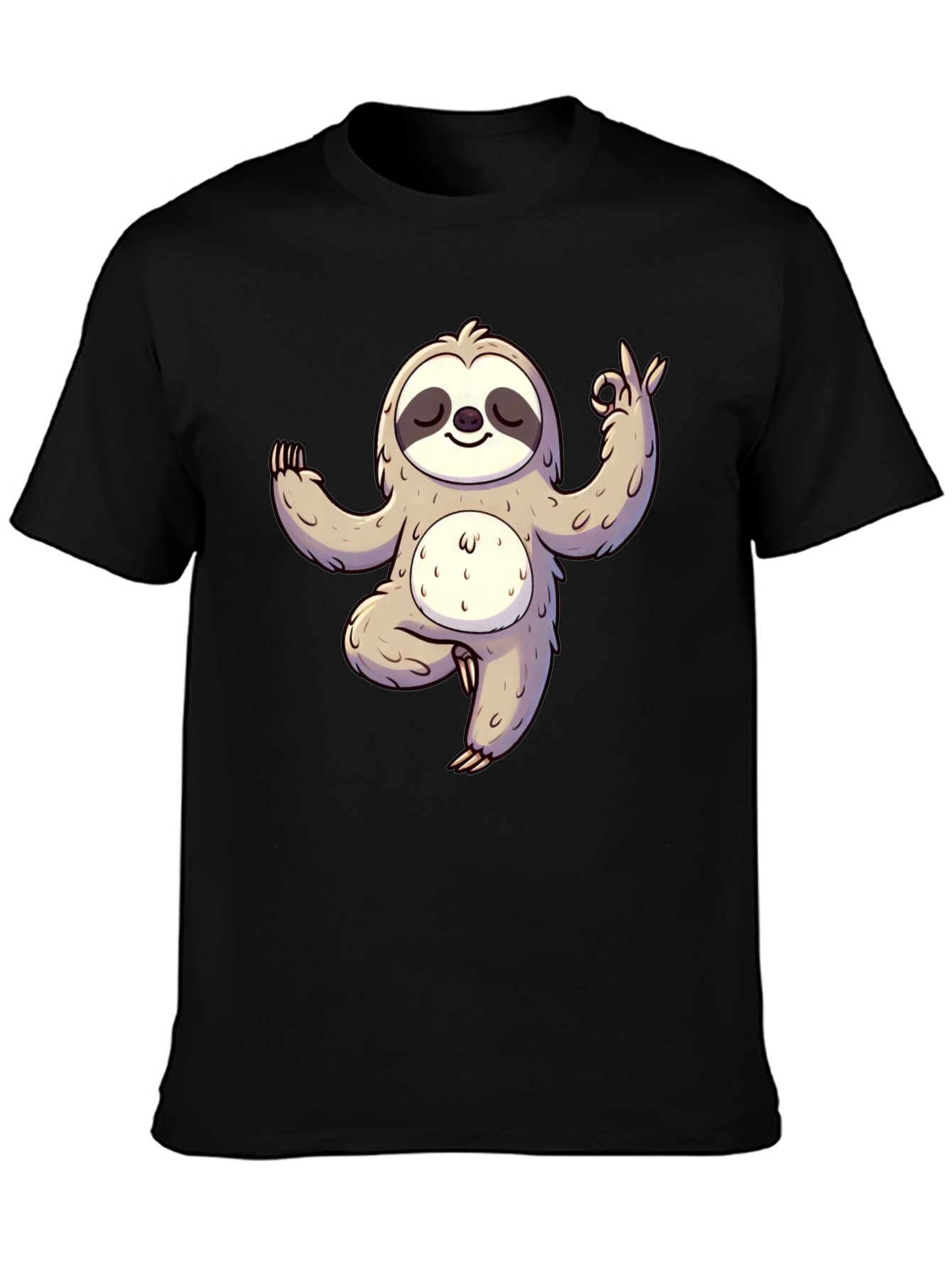 Yoga Sloth Graphic Tee - Black Cotton T-Shirt