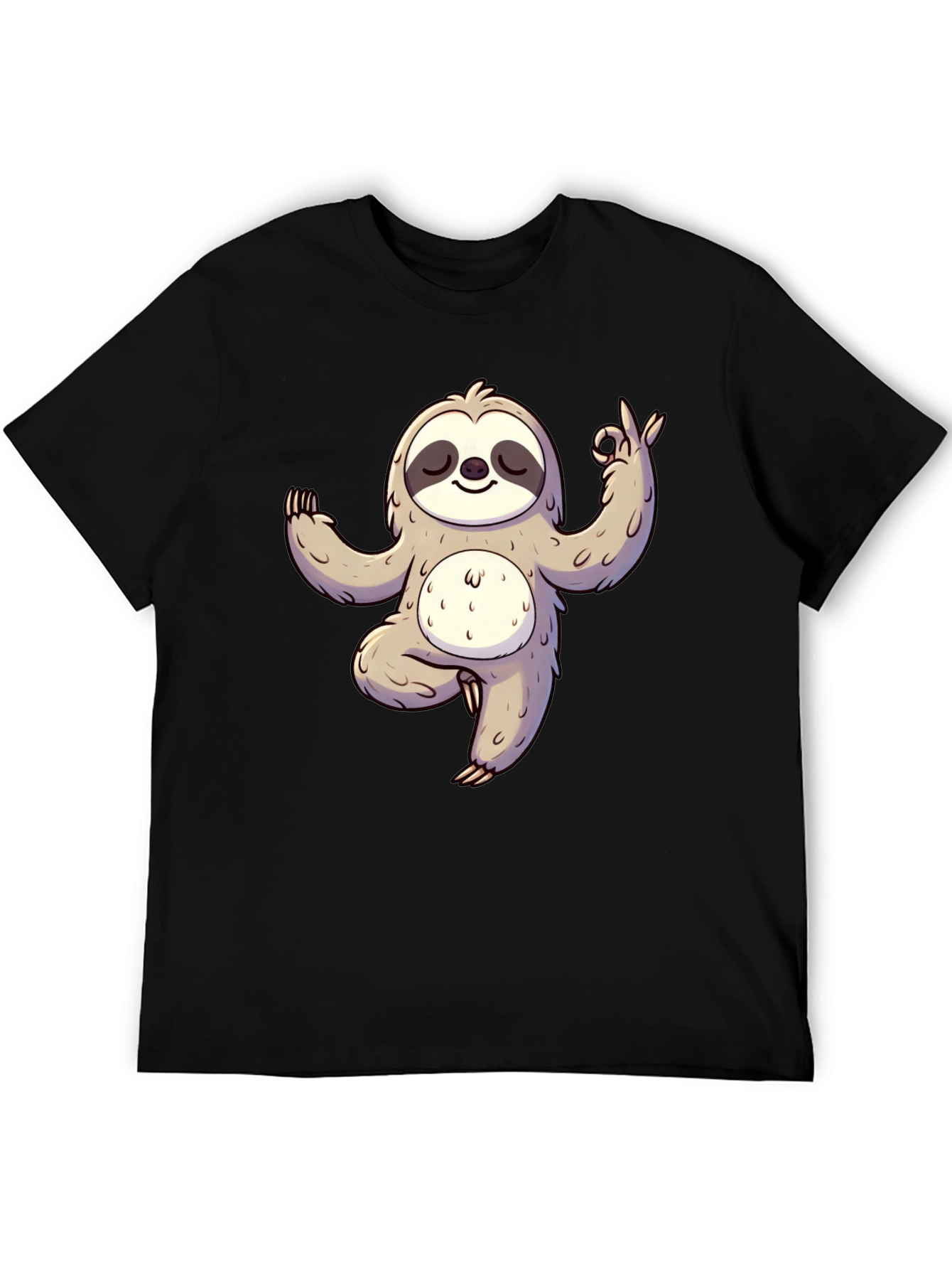 Yoga Sloth Graphic Tee - Black Cotton T-Shirt