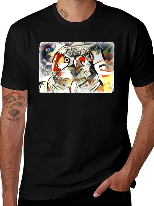Abstract Owl Graphic Tee - Black